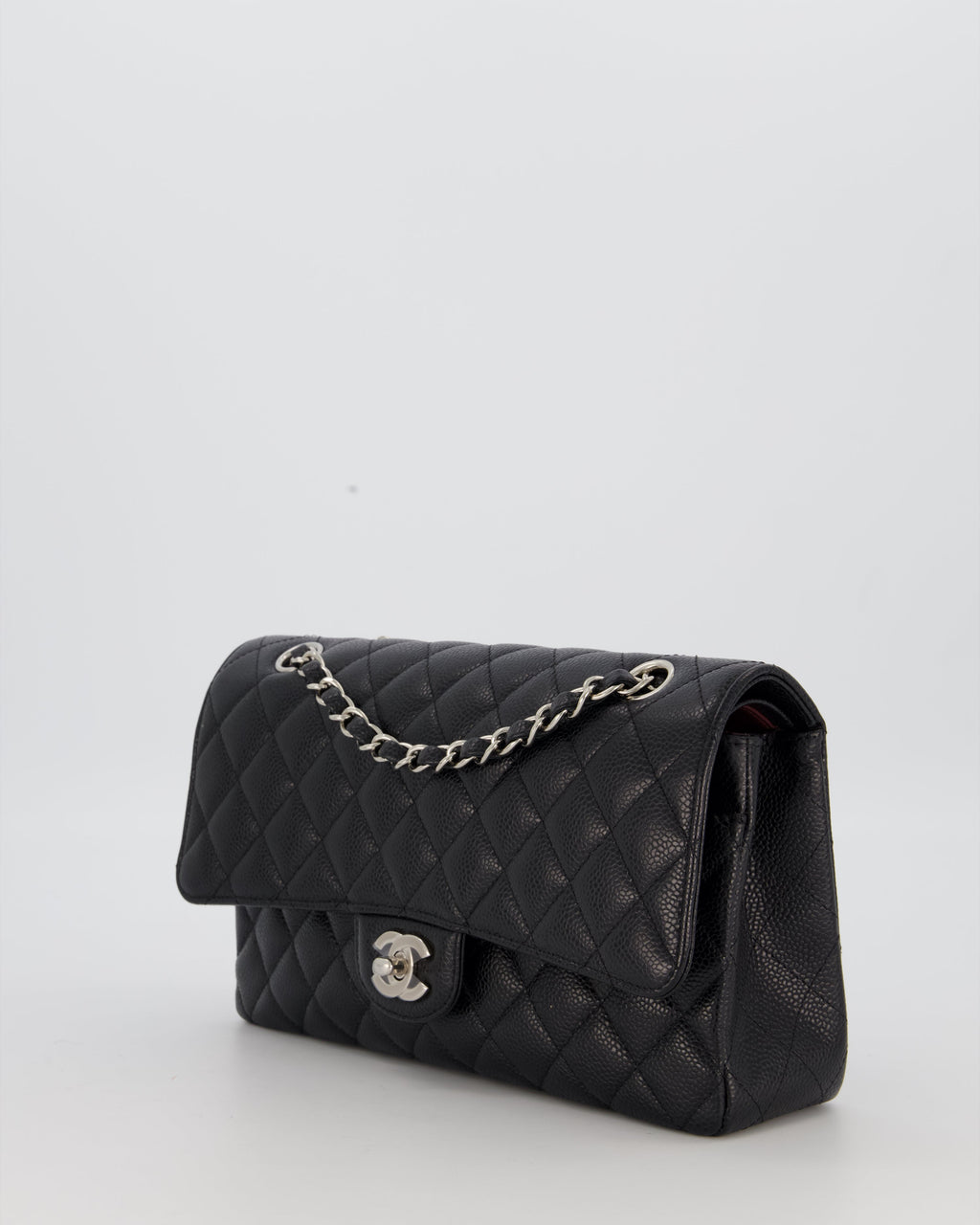 Chanel Black Classic Medium Double Flap Bag in Caviar Leather with Silver Hardware