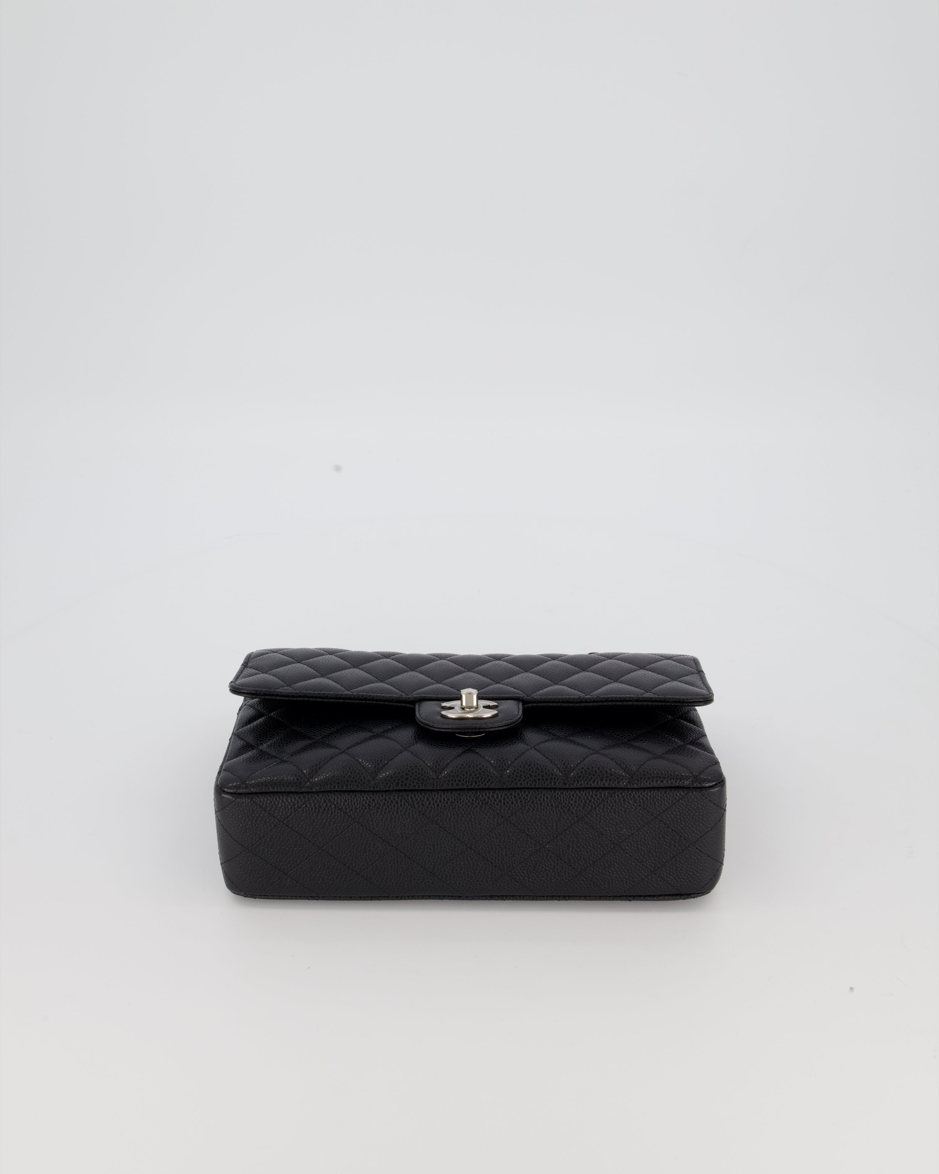 Chanel Black Classic Medium Double Flap Bag in Caviar Leather with Silver Hardware