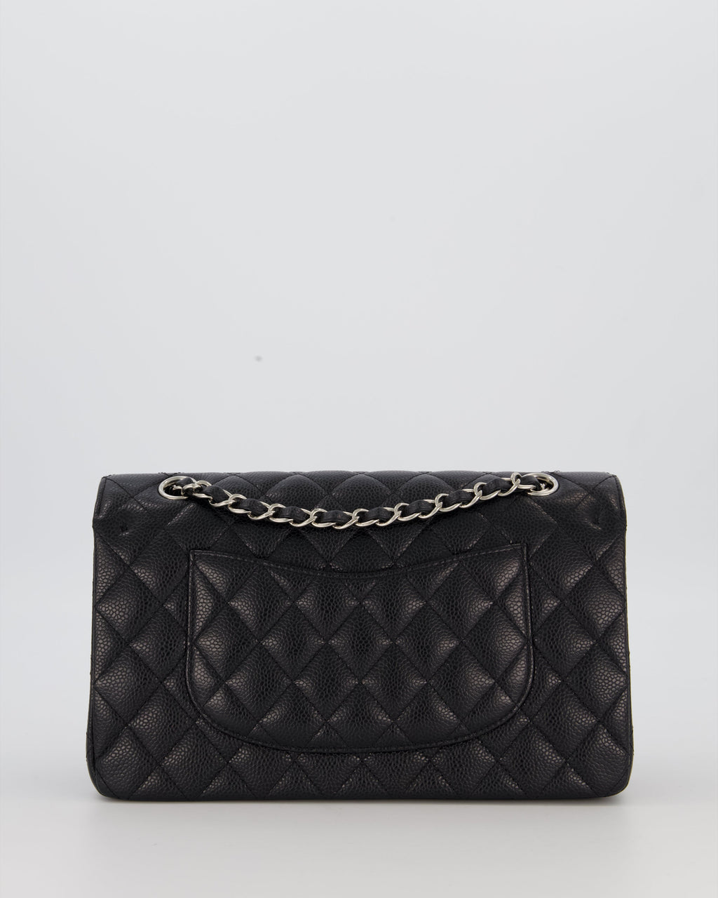 Chanel Black Classic Medium Double Flap Bag in Caviar Leather with Silver Hardware