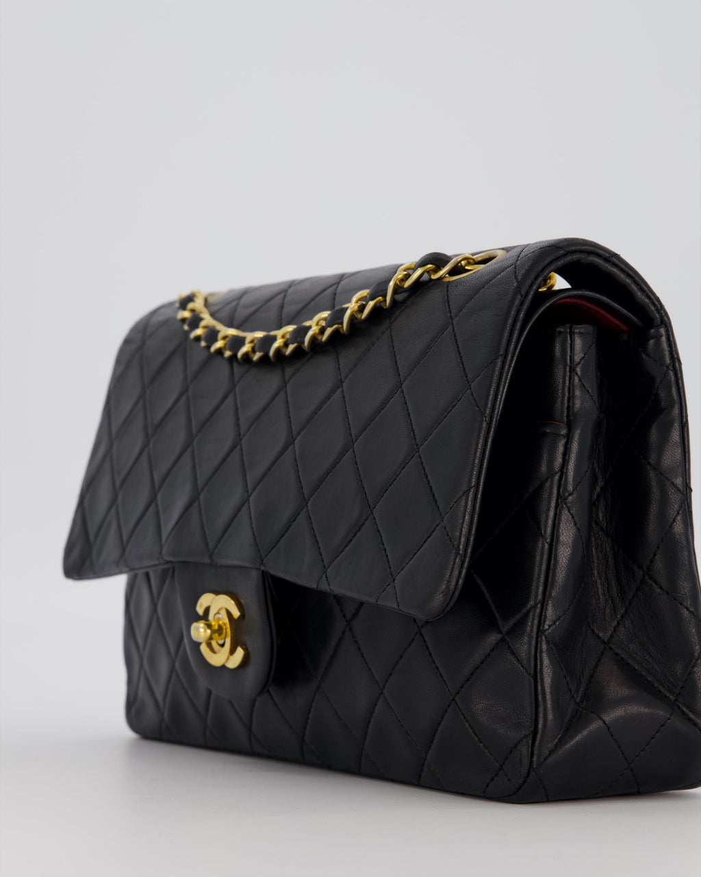 *HOT* Chanel Vintage Medium Classic Double Flap Bag in Black Lambskin Leather with 24K Gold Hardware