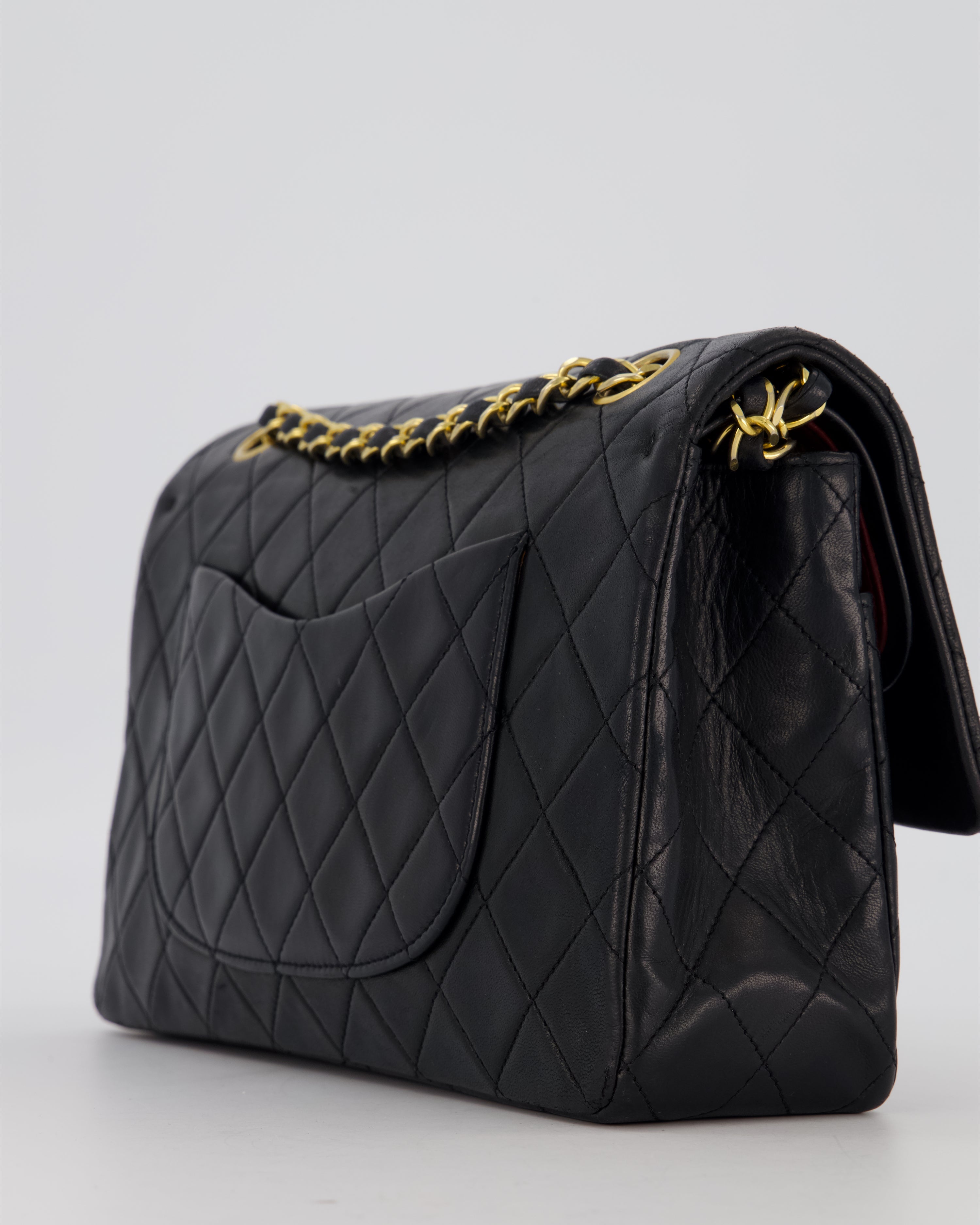*HOT* Chanel Vintage Medium Classic Double Flap Bag in Black Lambskin Leather with 24K Gold Hardware