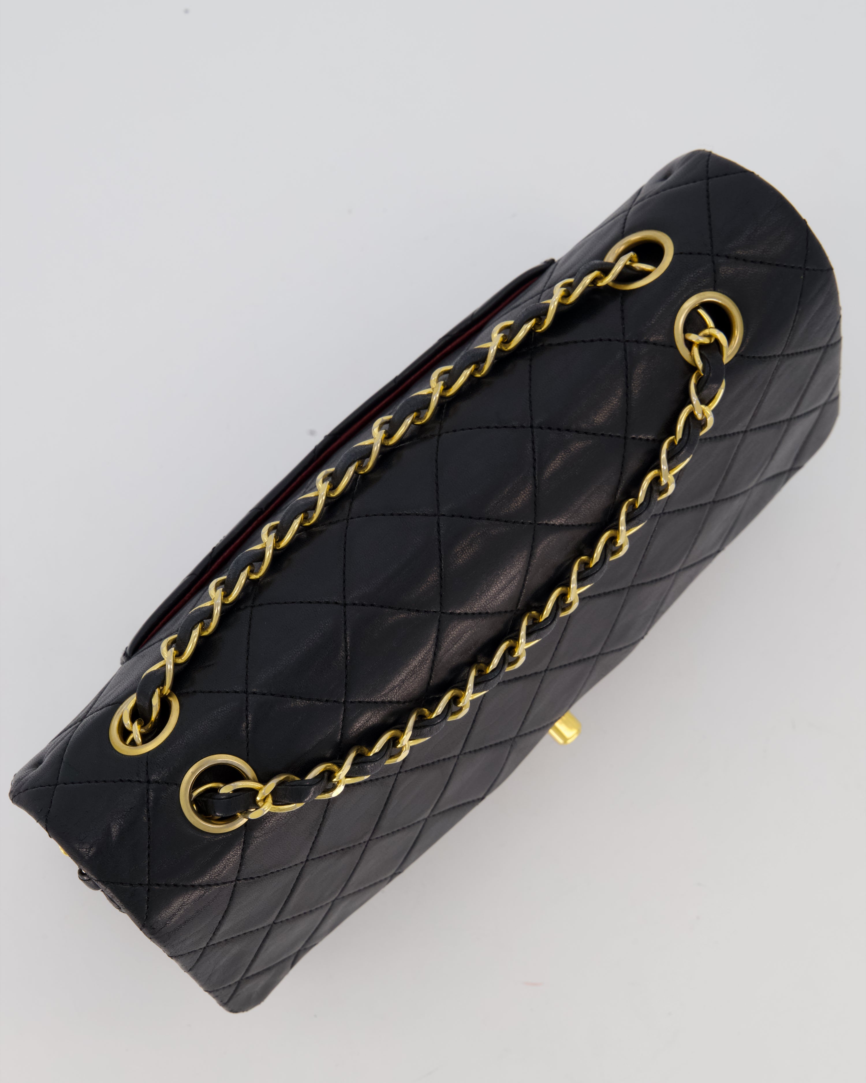 *HOT* Chanel Vintage Medium Classic Double Flap Bag in Black Lambskin Leather with 24K Gold Hardware