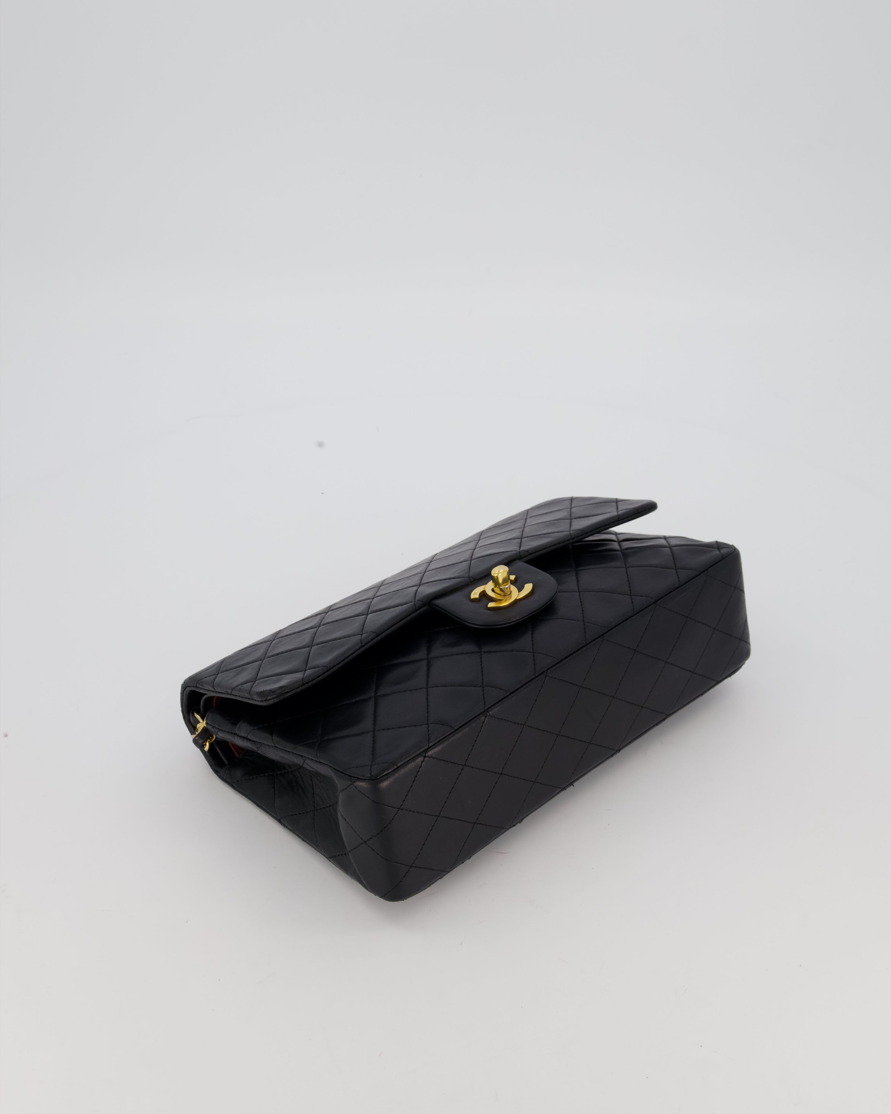 *HOT* Chanel Vintage Medium Classic Double Flap Bag in Black Lambskin Leather with 24K Gold Hardware