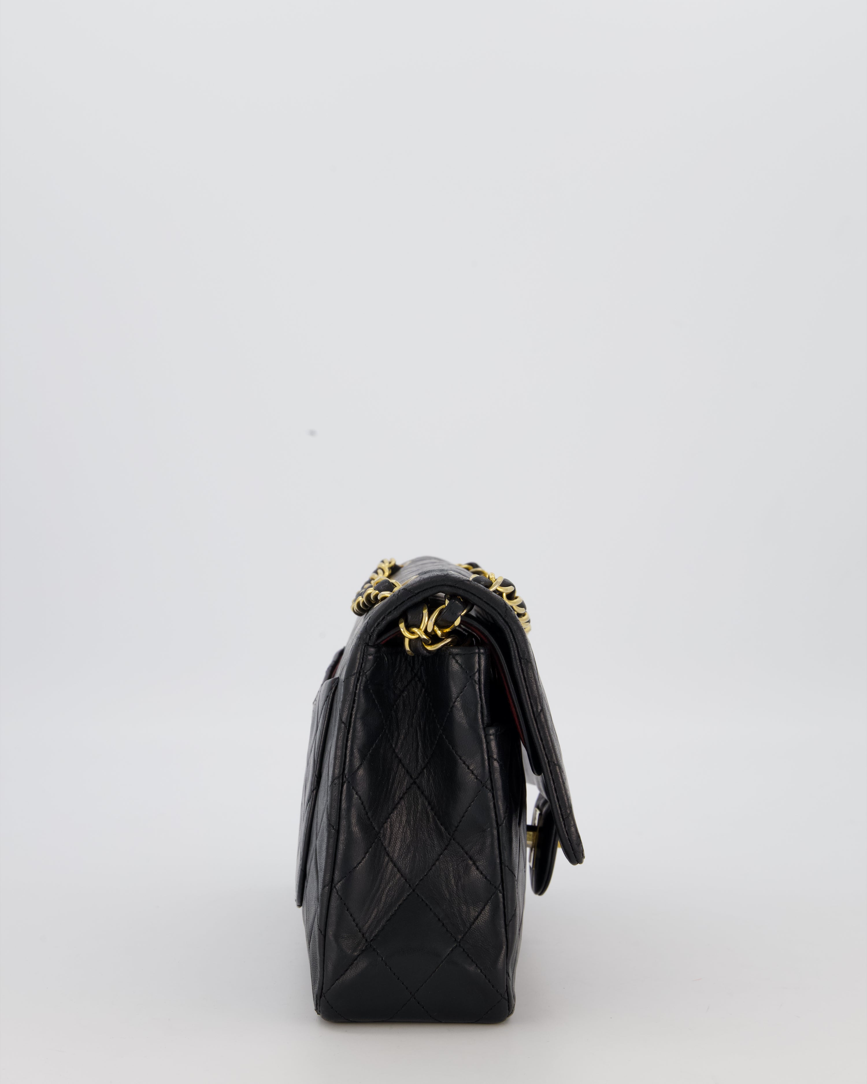 *HOT* Chanel Vintage Medium Classic Double Flap Bag in Black Lambskin Leather with 24K Gold Hardware