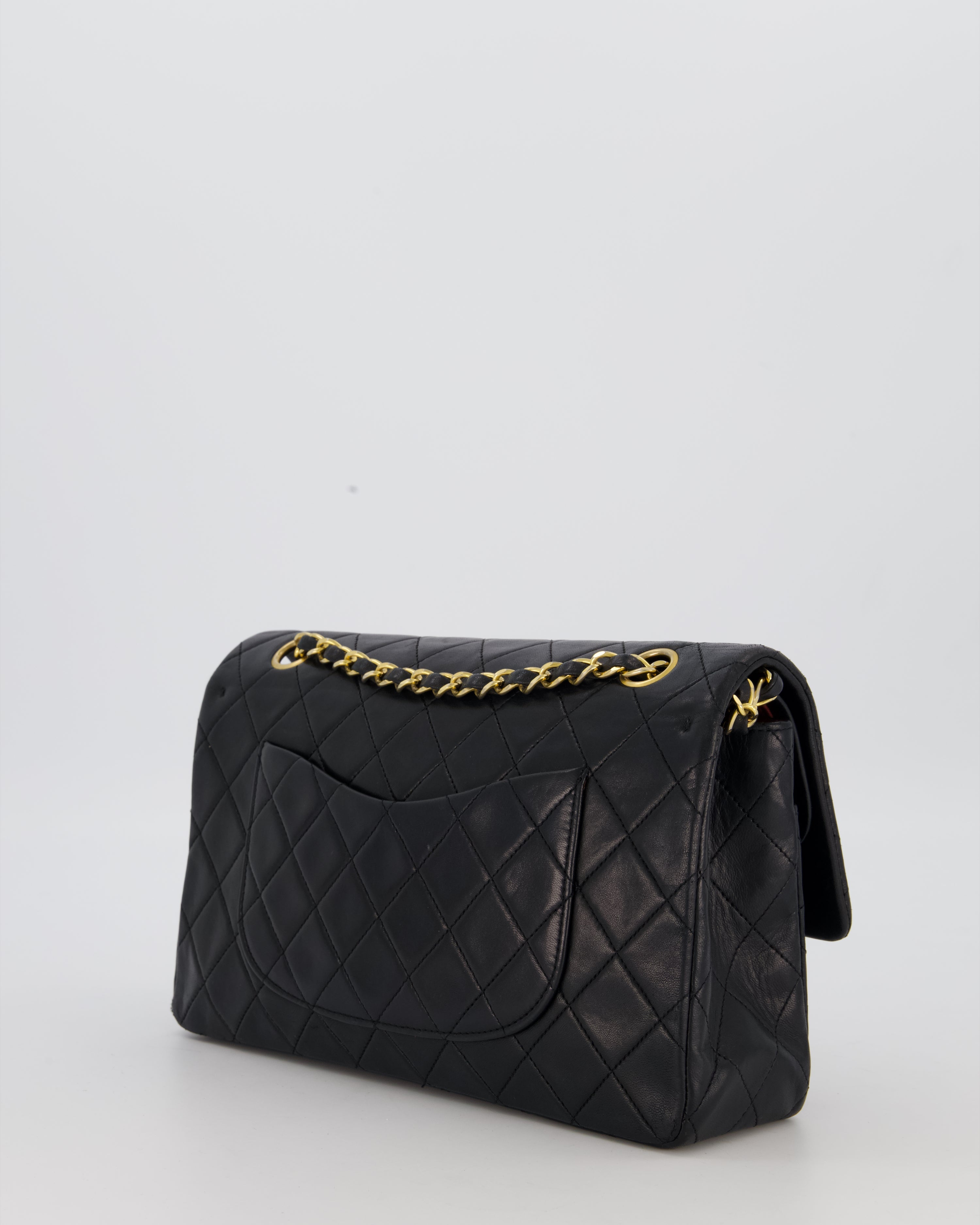 *HOT* Chanel Vintage Medium Classic Double Flap Bag in Black Lambskin Leather with 24K Gold Hardware