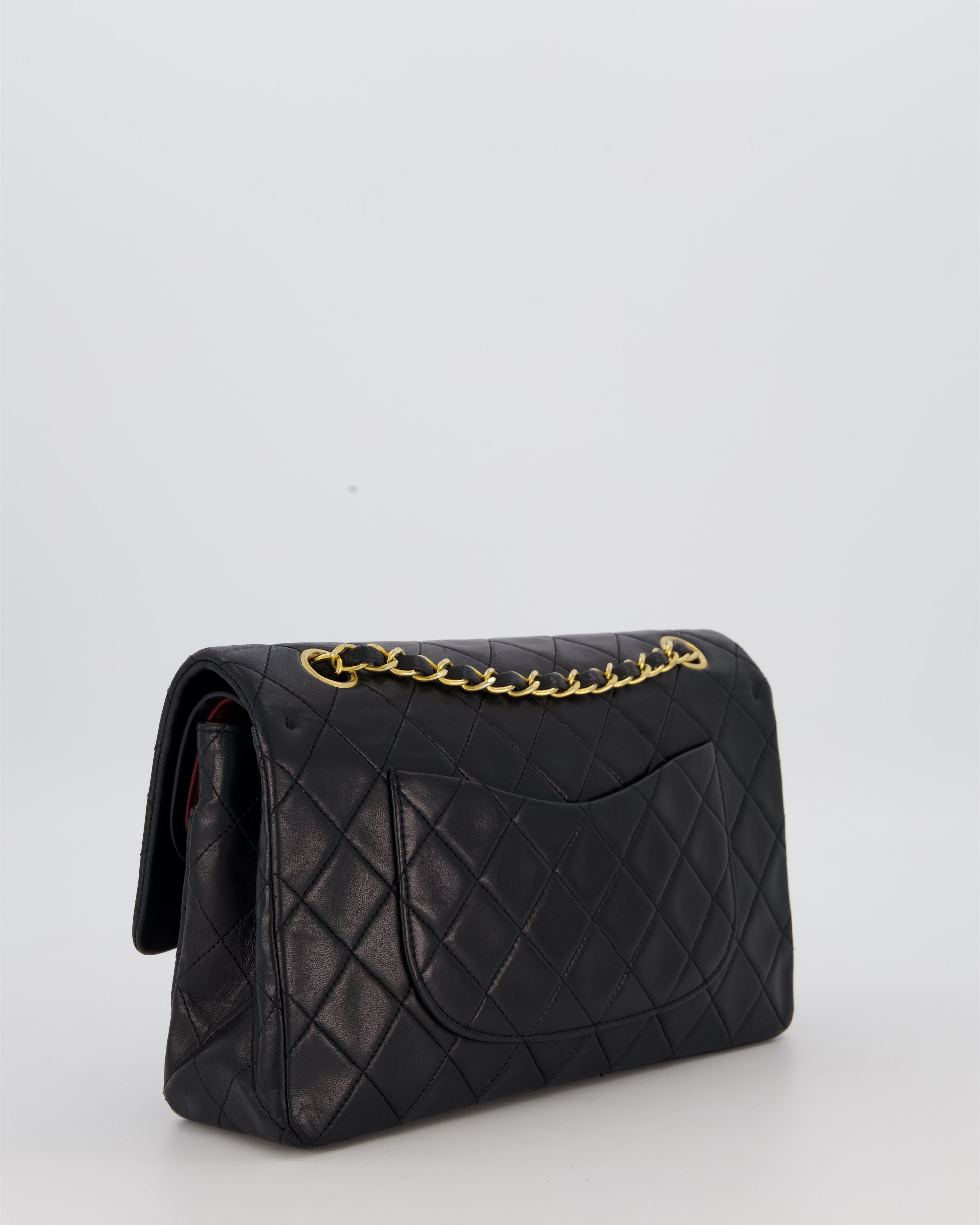 *HOT* Chanel Vintage Medium Classic Double Flap Bag in Black Lambskin Leather with 24K Gold Hardware