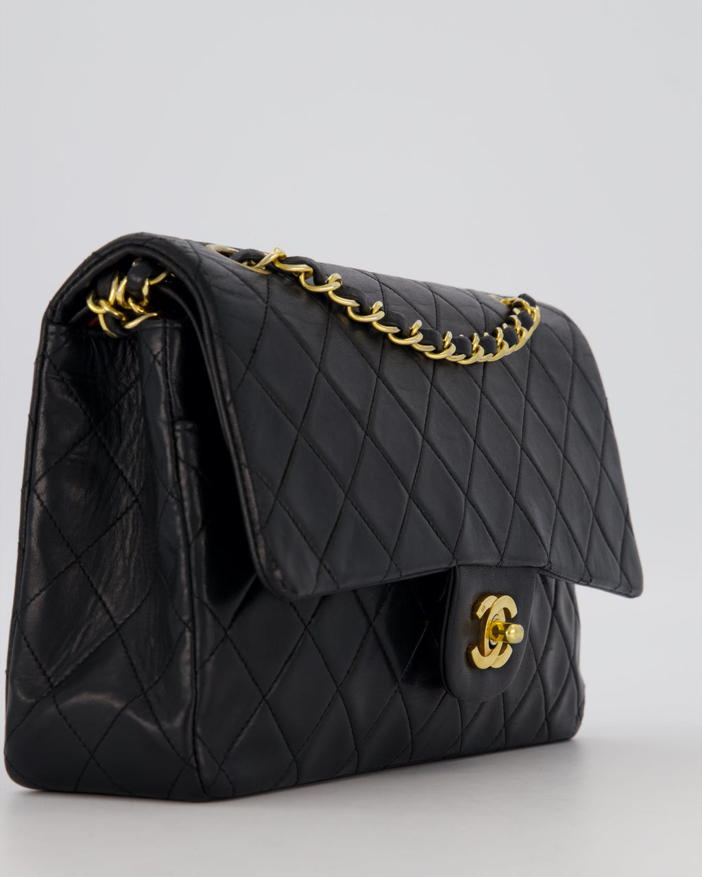 *HOT* Chanel Vintage Medium Classic Double Flap Bag in Black Lambskin Leather with 24K Gold Hardware