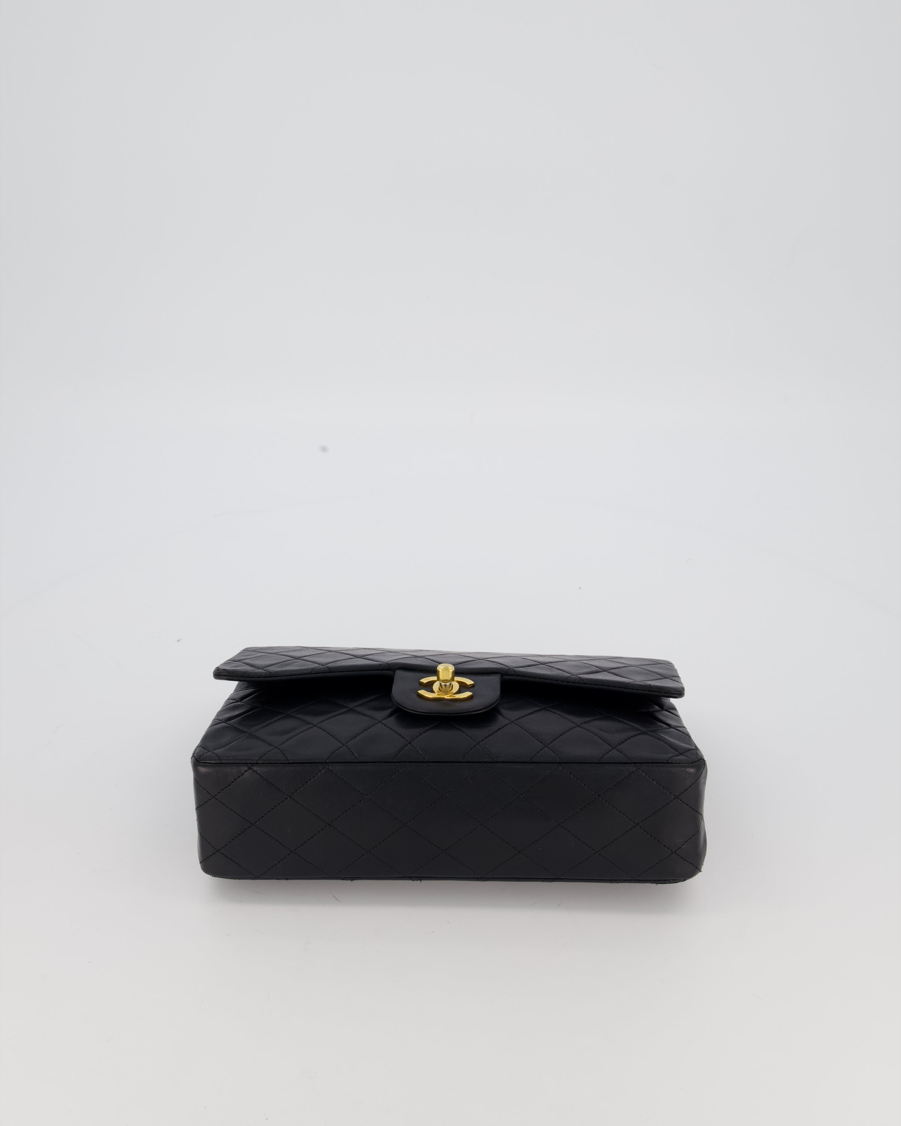 *HOT* Chanel Vintage Medium Classic Double Flap Bag in Black Lambskin Leather with 24K Gold Hardware
