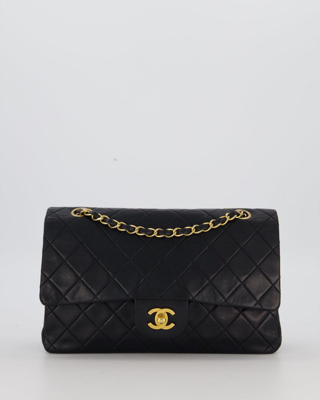 *HOT* Chanel Vintage Medium Classic Double Flap Bag in Black Lambskin Leather with 24K Gold Hardware