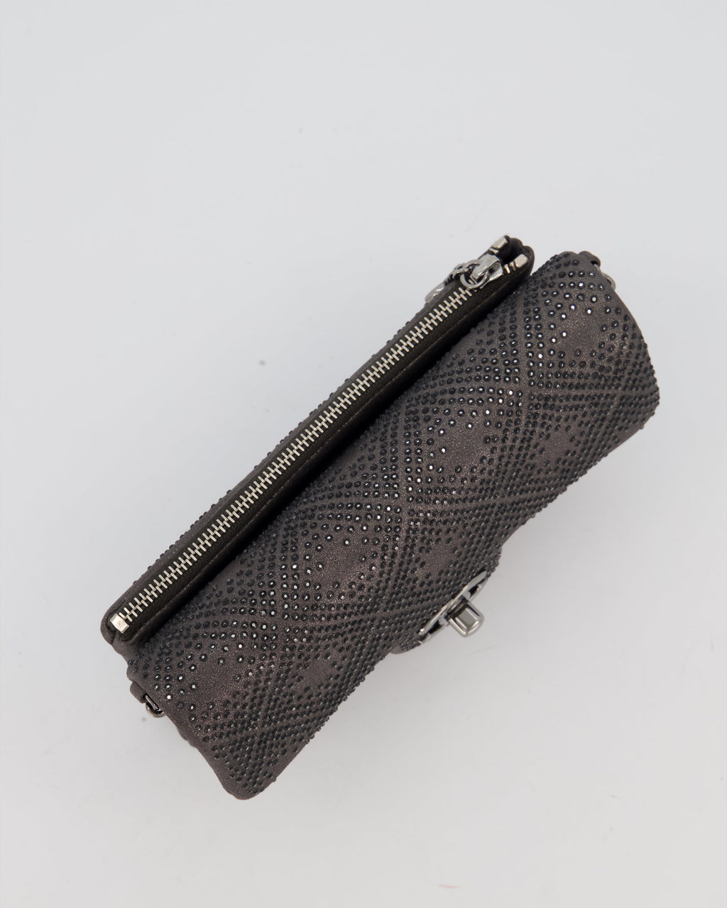Chanel Grey Embellished Rhinestones  Mini Flap Bag in Suede Leather With Gunmetal Hardware