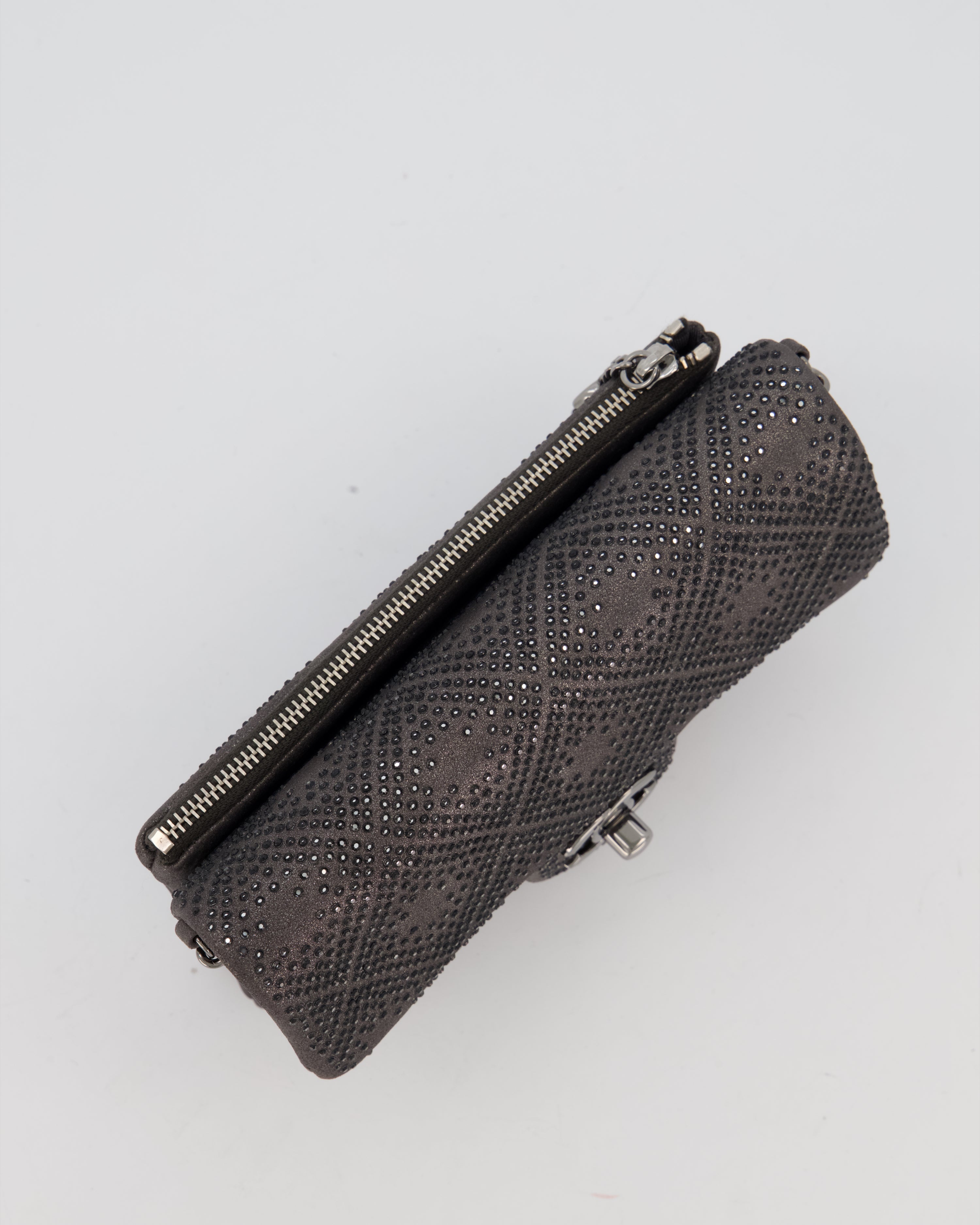 Chanel Grey Embellished Rhinestones  Mini Flap Bag in Suede Leather With Gunmetal Hardware