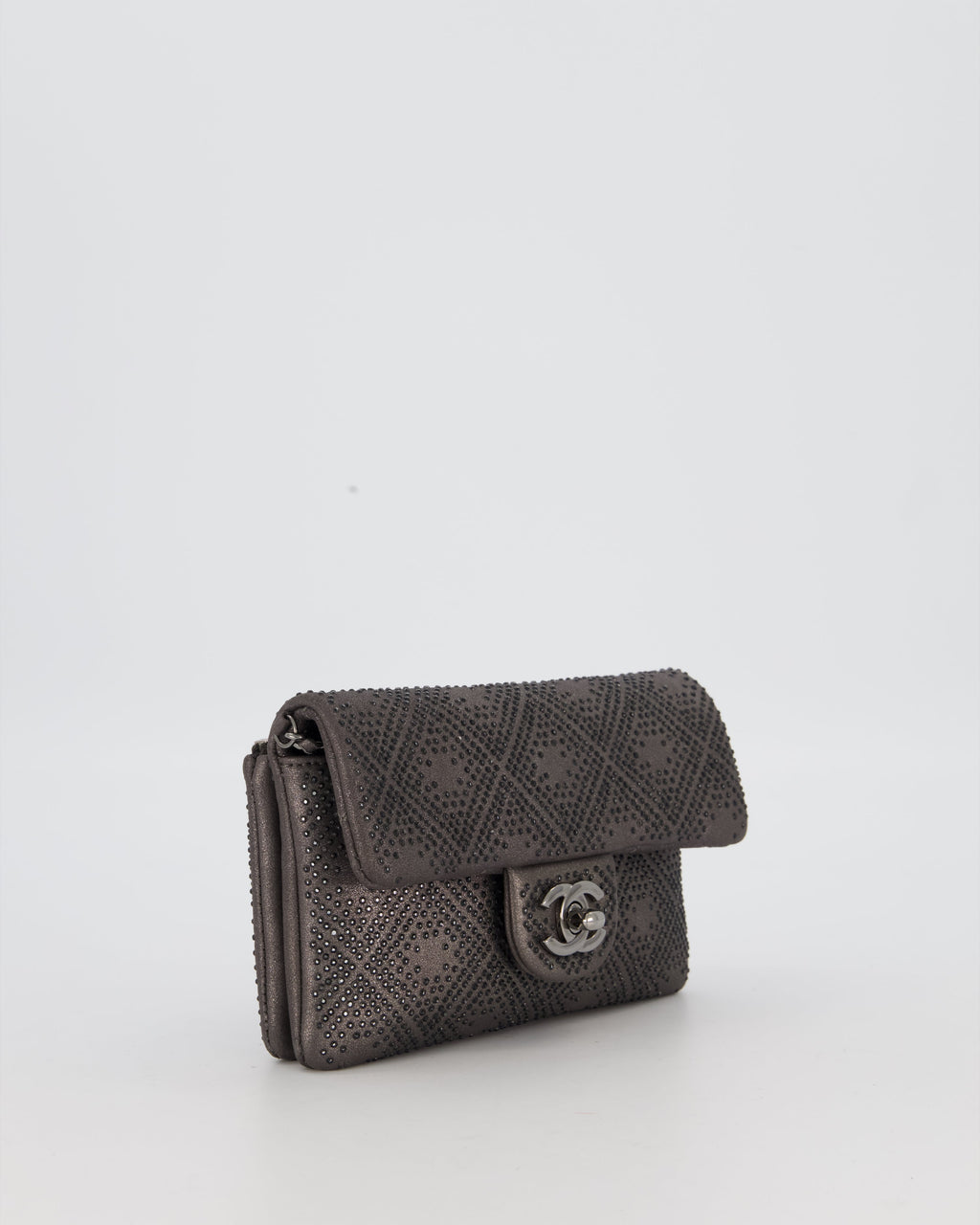 Chanel Grey Embellished Rhinestones  Mini Flap Bag in Suede Leather With Gunmetal Hardware