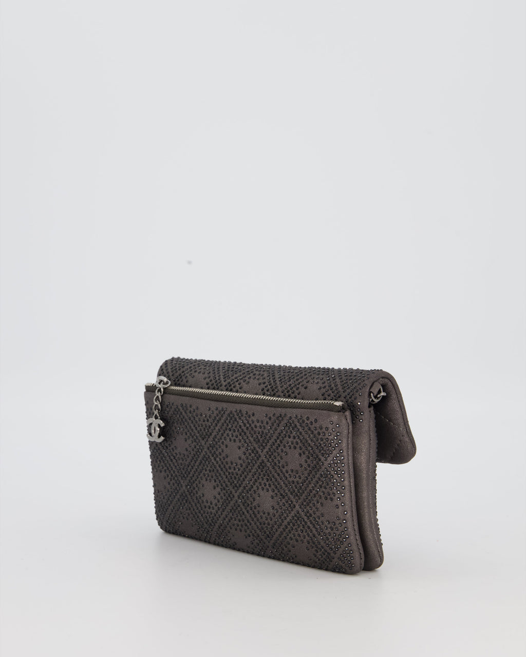Chanel Grey Embellished Rhinestones  Mini Flap Bag in Suede Leather With Gunmetal Hardware