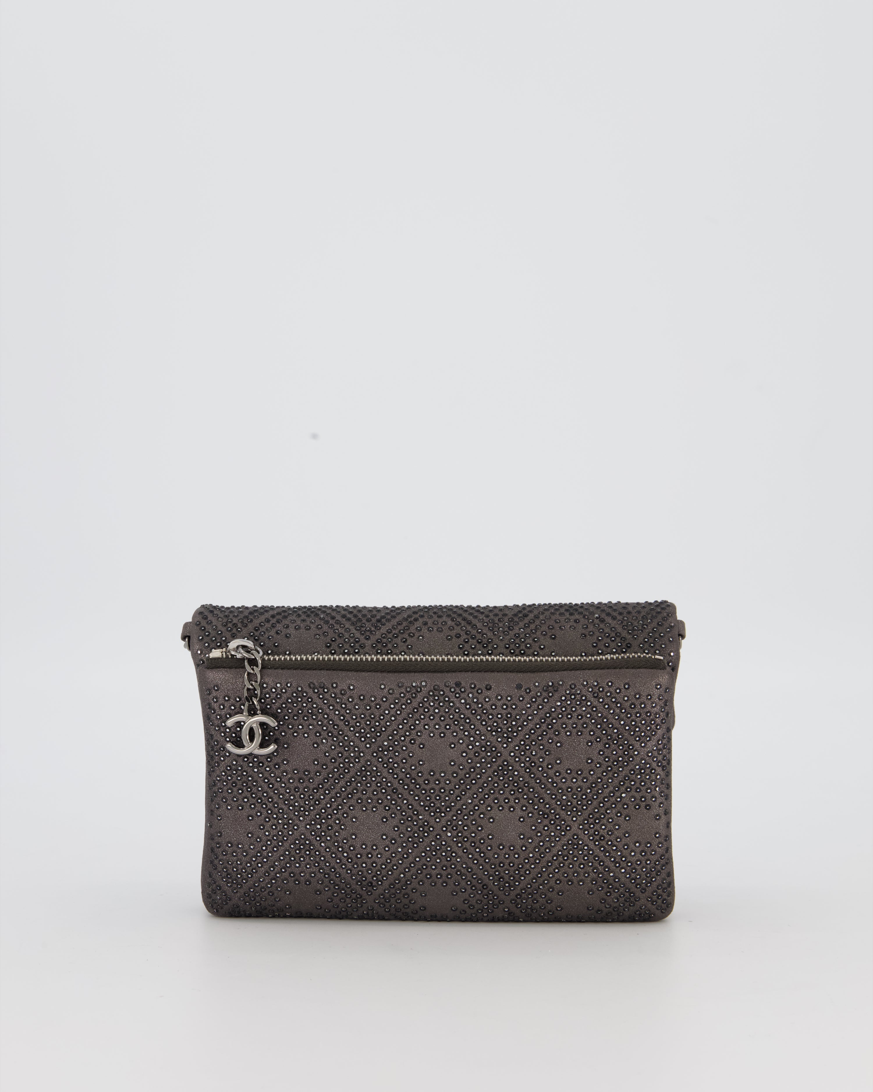 Chanel Grey Embellished Rhinestones  Mini Flap Bag in Suede Leather With Gunmetal Hardware