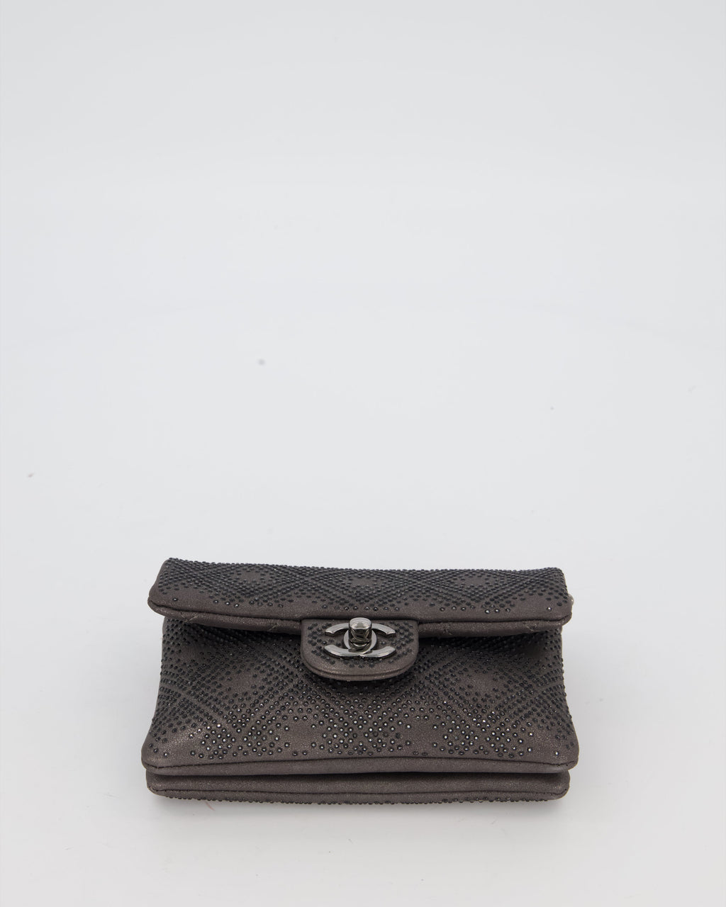 Chanel Grey Embellished Rhinestones  Mini Flap Bag in Suede Leather With Gunmetal Hardware