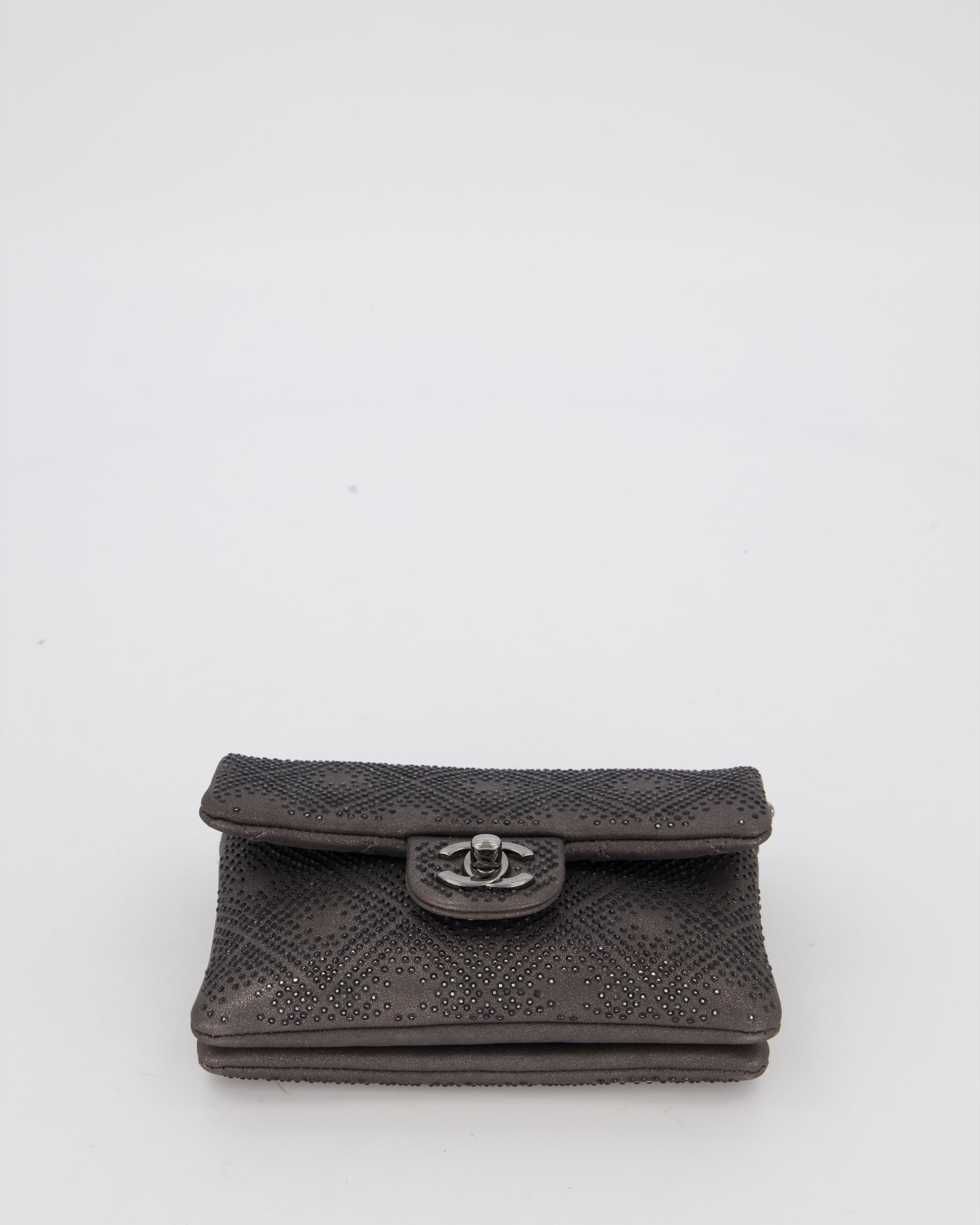 Chanel Grey Embellished Rhinestones  Mini Flap Bag in Suede Leather With Gunmetal Hardware