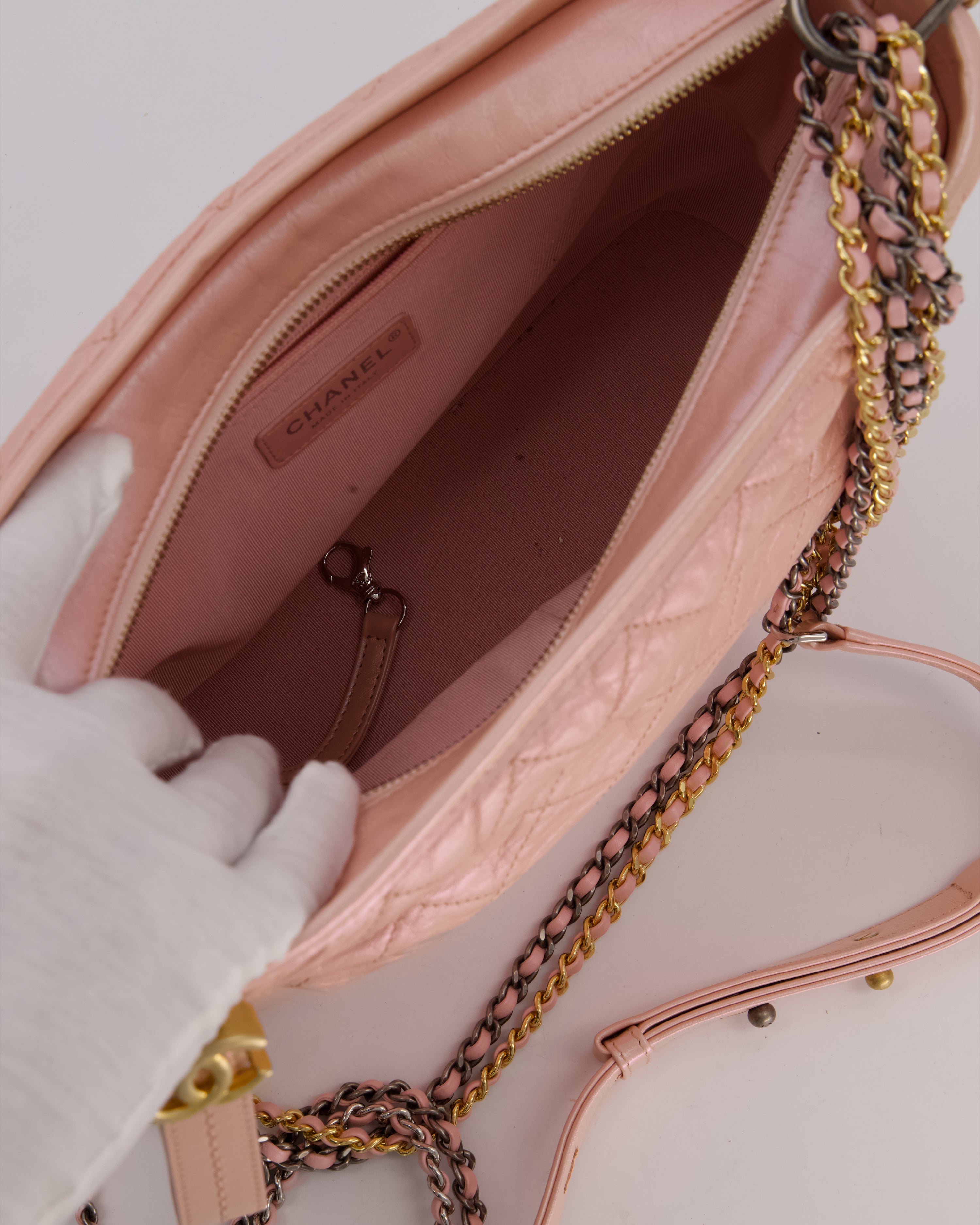 Chanel Large Gabrielle Bag in Light Pink Crumpled Calfskin Leather with Mixed Hardware