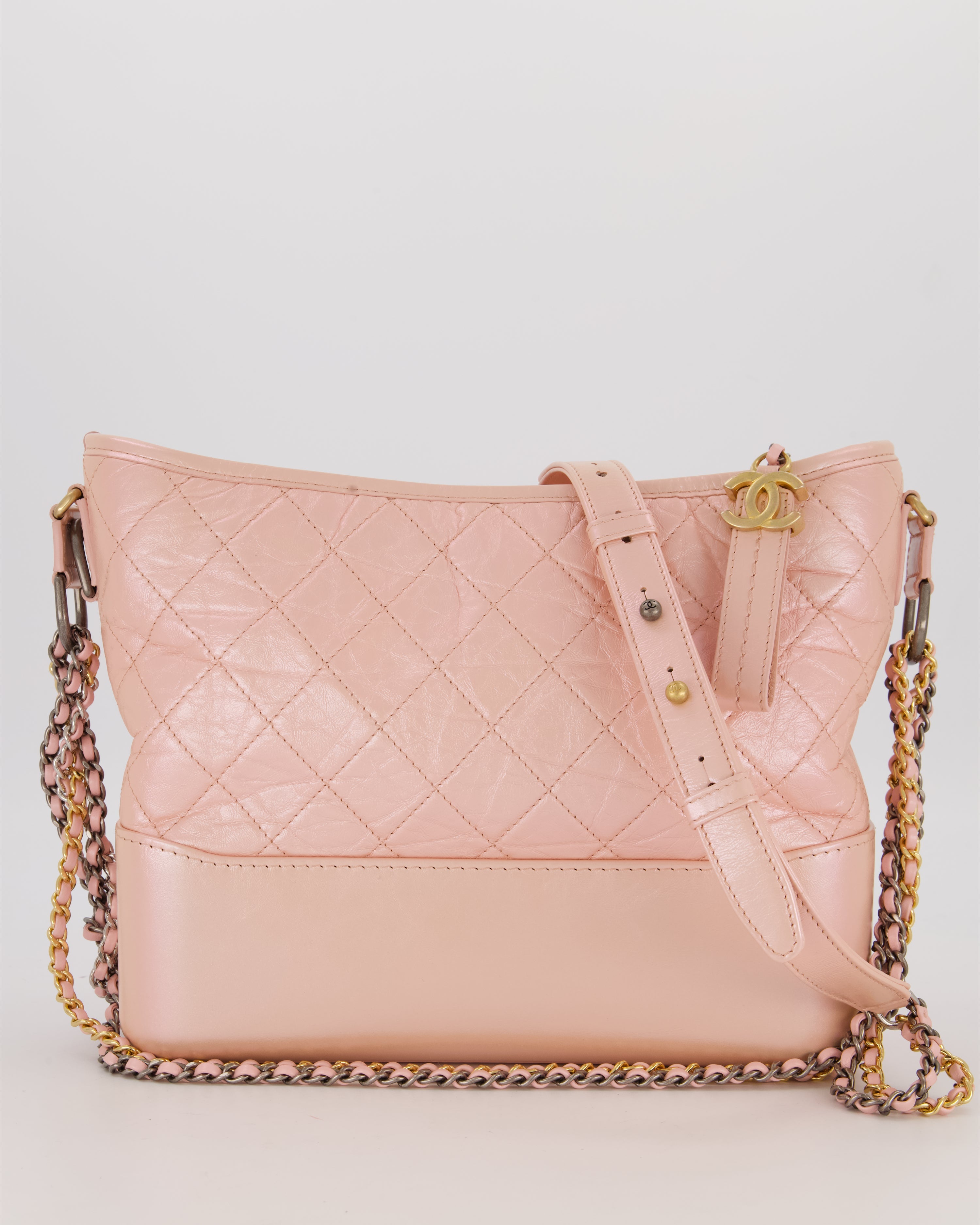 Chanel Large Gabrielle Bag in Light Pink Crumpled Calfskin Leather with Mixed Hardware
