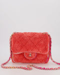 Chanel Pink Terry Cloth Quilted Square Flap Bag with Silver Hardware