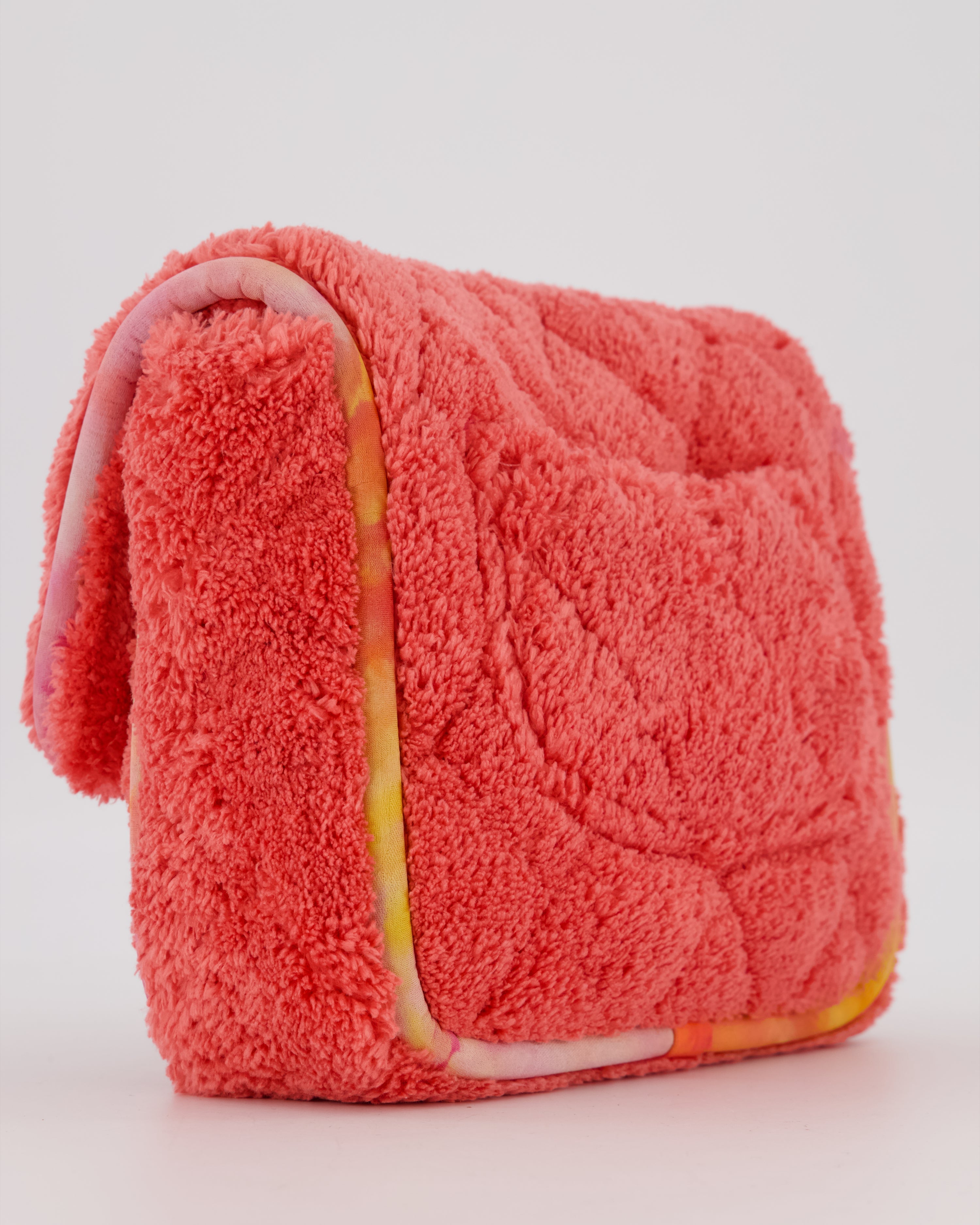 Chanel Pink Terry Cloth Quilted Square Flap Bag with Silver Hardware