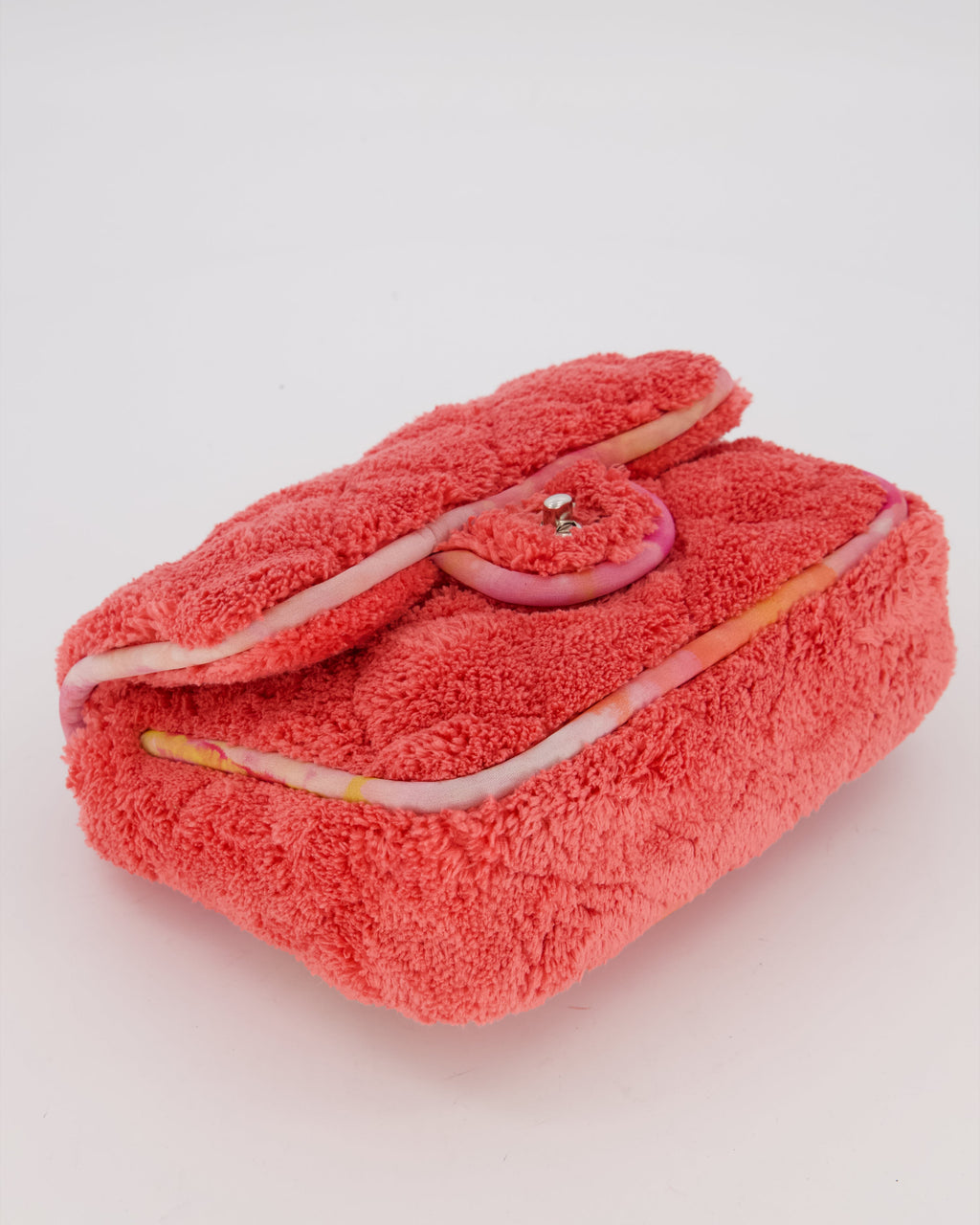 Chanel Pink Terry Cloth Quilted Square Flap Bag with Silver Hardware