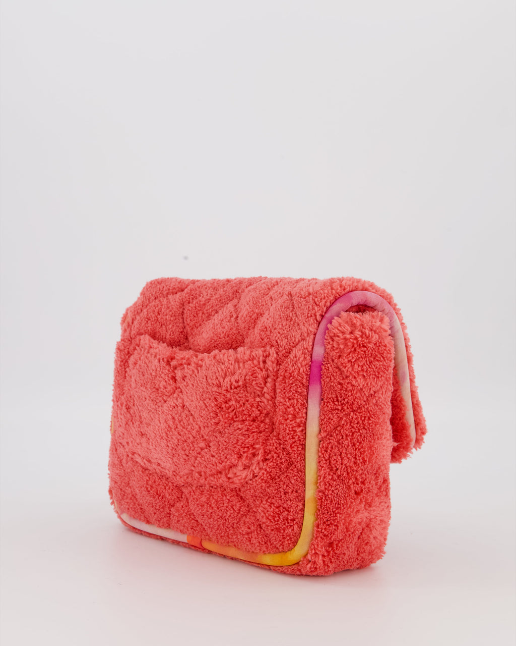 Chanel Pink Terry Cloth Quilted Square Flap Bag with Silver Hardware