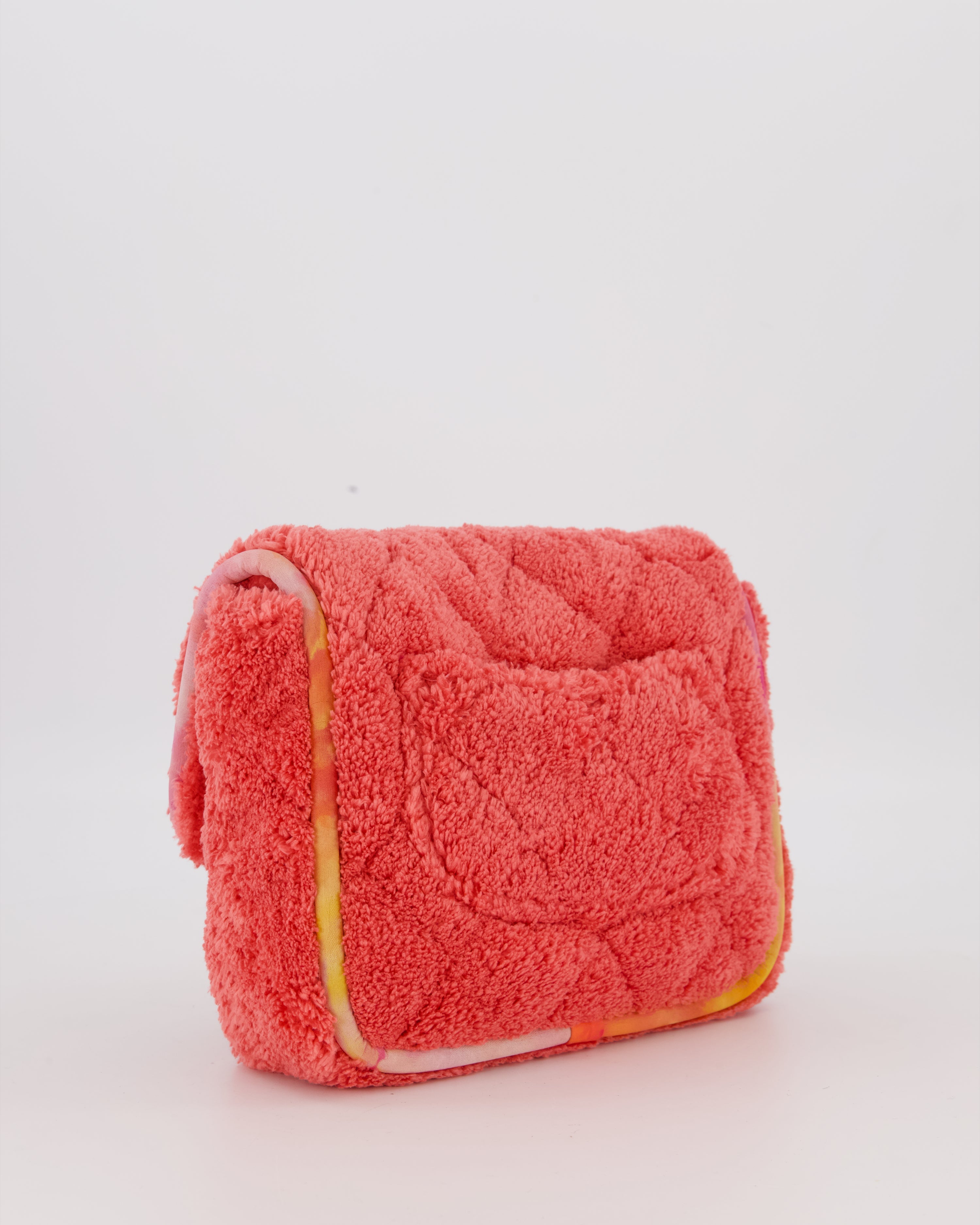 Chanel Pink Terry Cloth Quilted Square Flap Bag with Silver Hardware