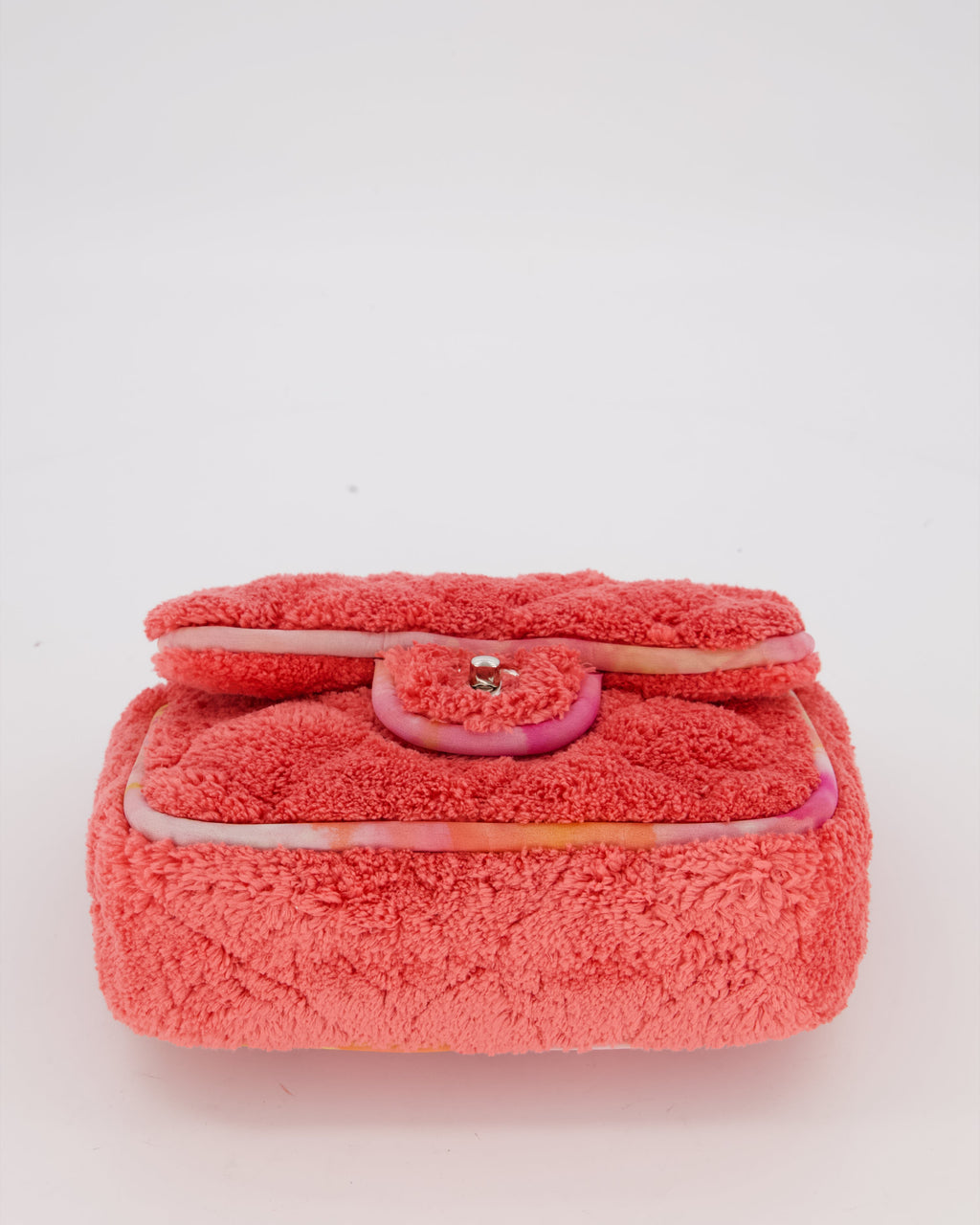 Chanel Pink Terry Cloth Quilted Square Flap Bag with Silver Hardware
