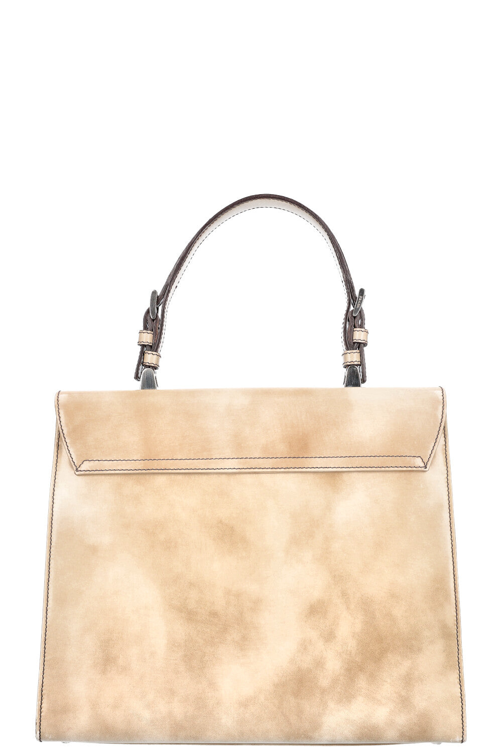 PRADA Logo Top Handle Flap Bag Beige