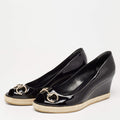 GUCCI PATENT LEATHER HORSEBIT PEEP TOE WEDGE HEEL PUMPS