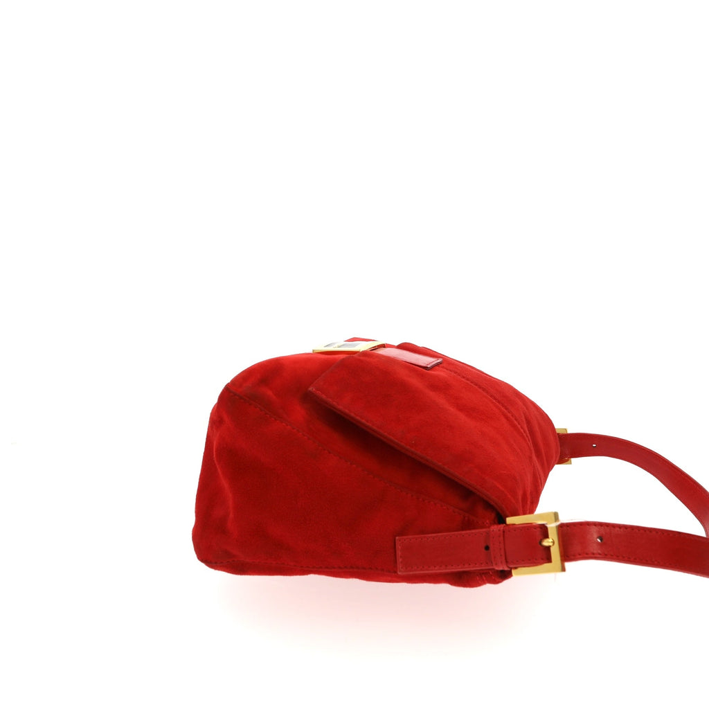 FENDI Mamma Baguette Shoulder Bag in Red Suede