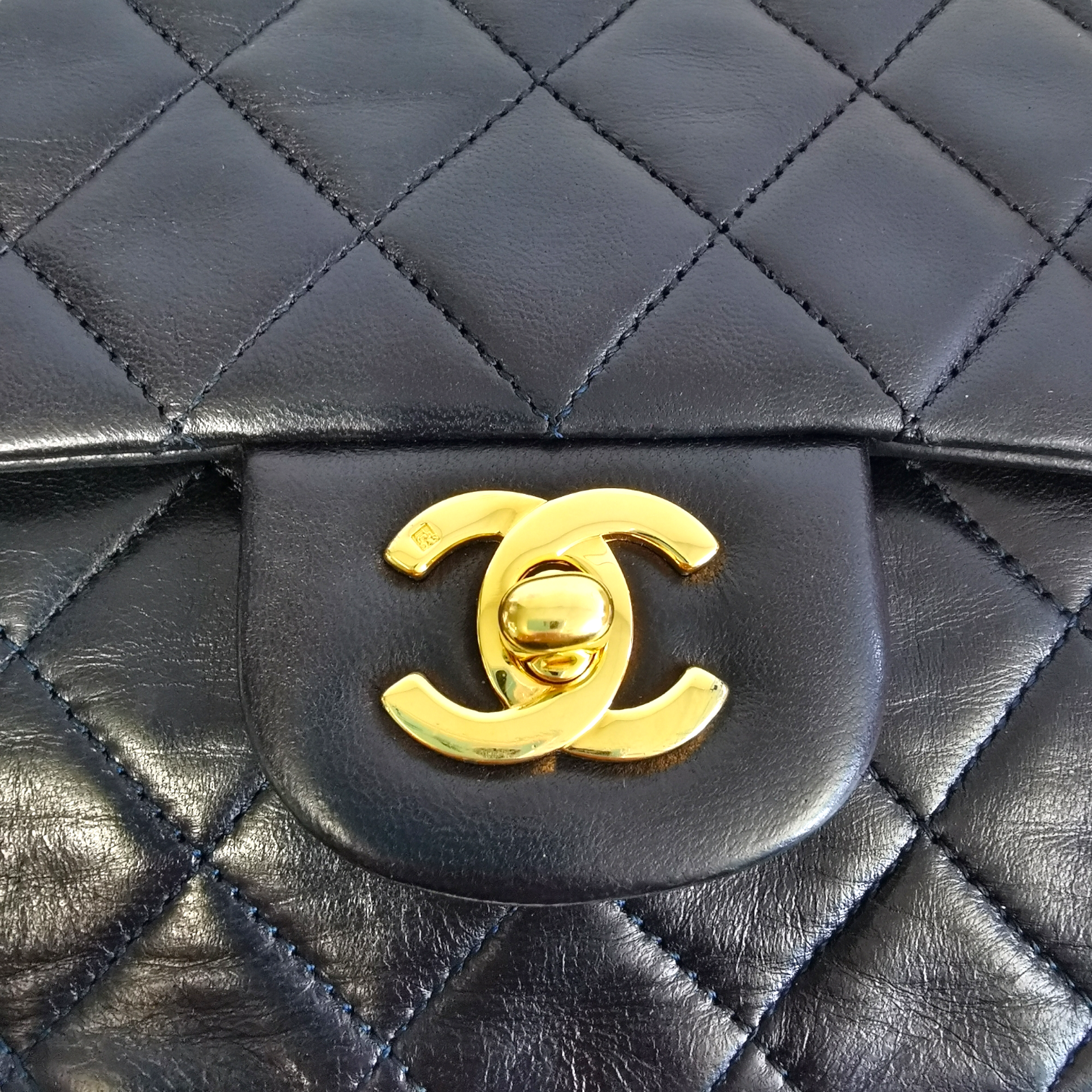 Chanel Classic Double Flap Medium Navy Blue Lambskin Gold
