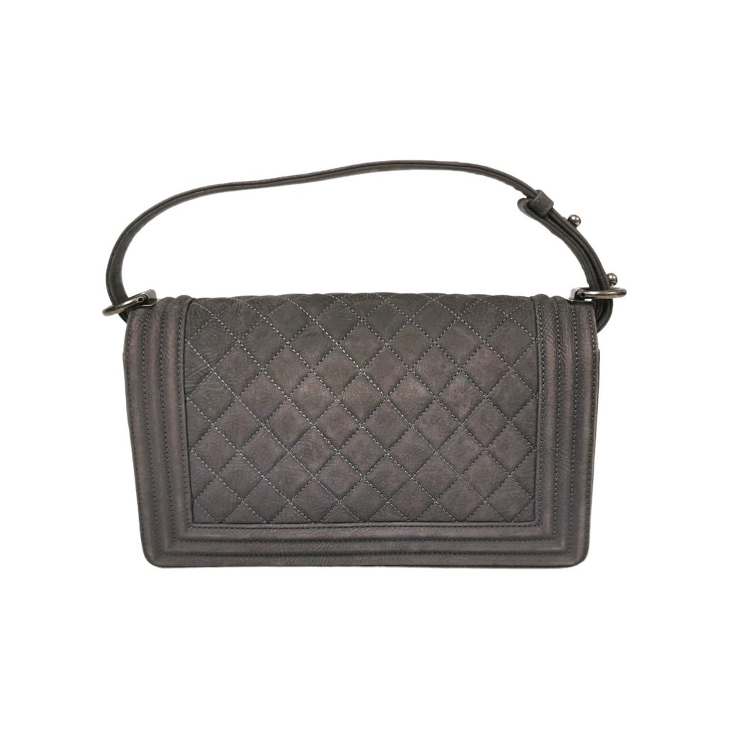 Chanel Boy Medium Grey Suede Ruthenium