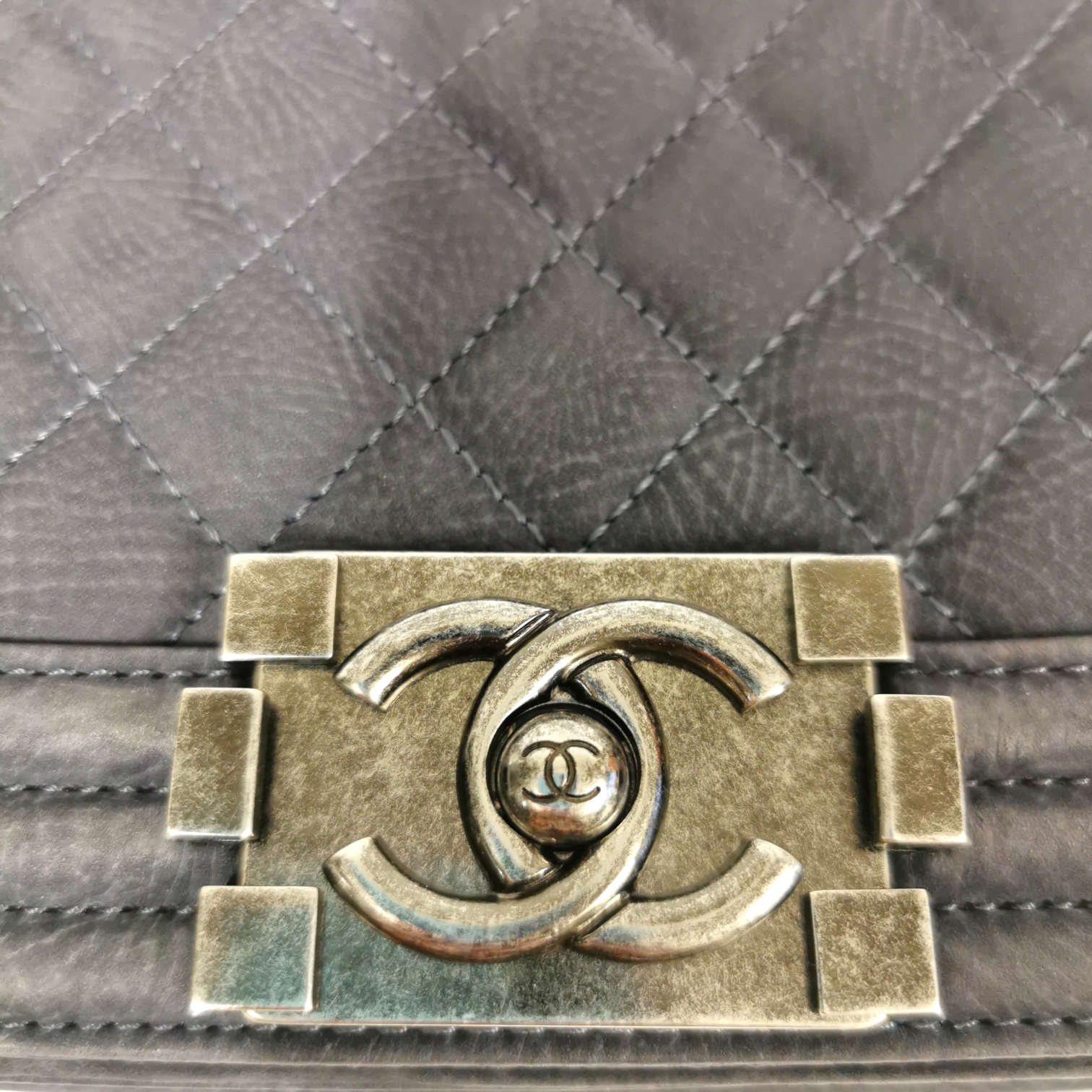 Chanel Boy Medium Grey Suede Ruthenium
