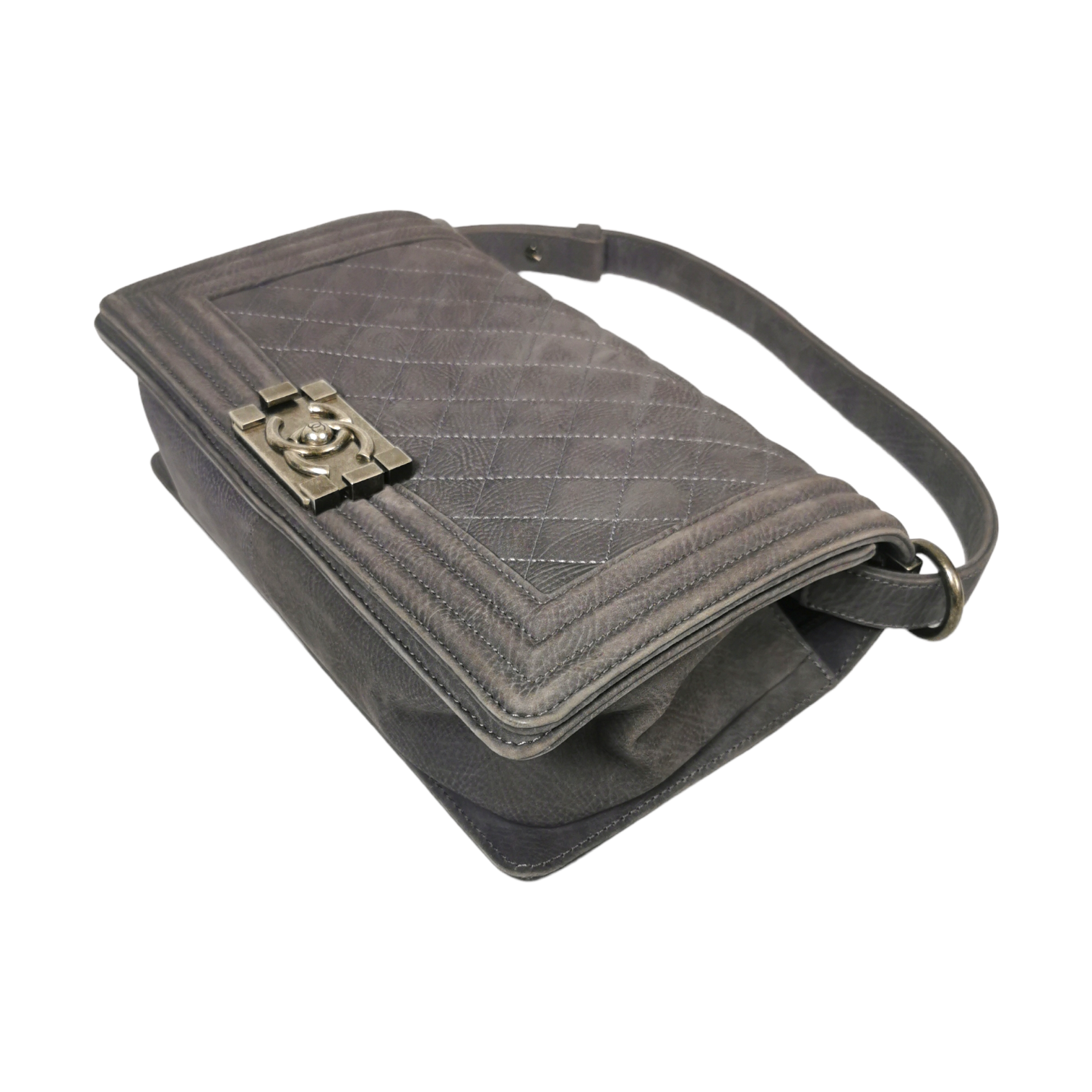 Chanel Boy Medium Grey Suede Ruthenium