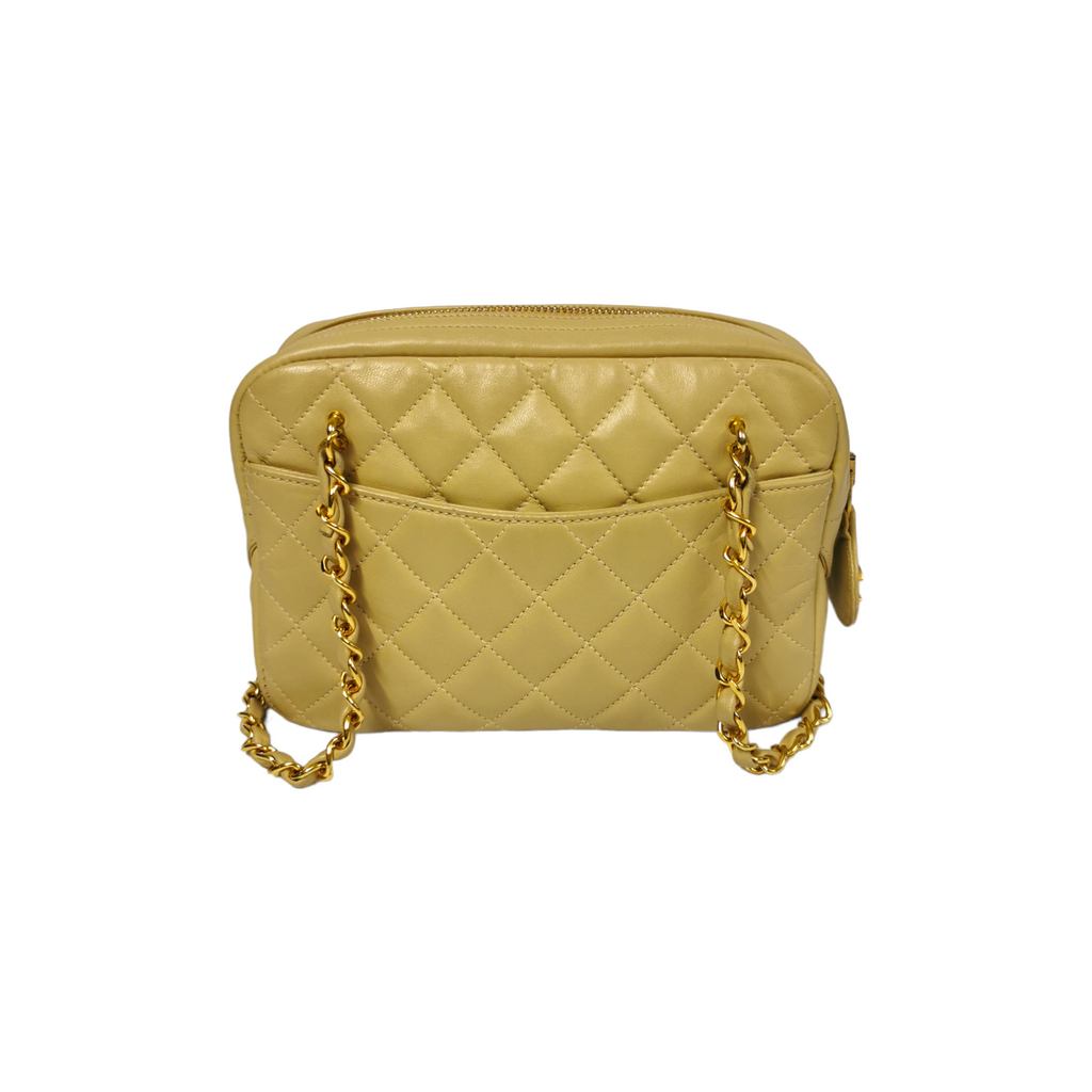 Chanel Camera Bag Small Beige Lambskin Gold
