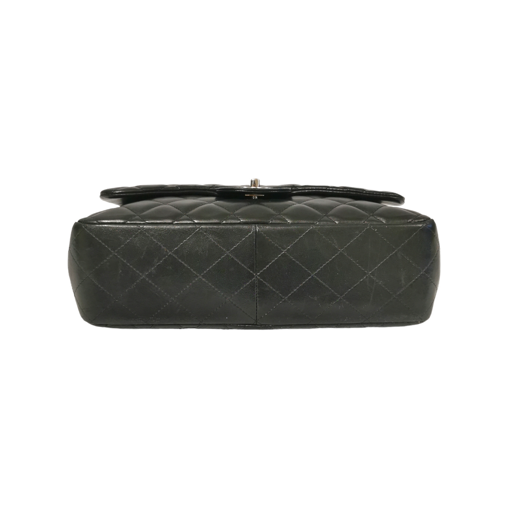 Chanel Classic Single Flap Jumbo Black Lambskin Silver