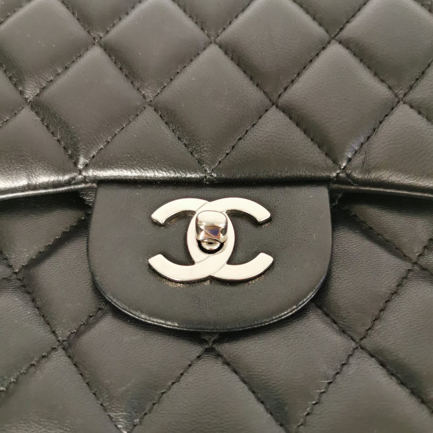 Chanel Classic Single Flap Jumbo Black Lambskin Silver