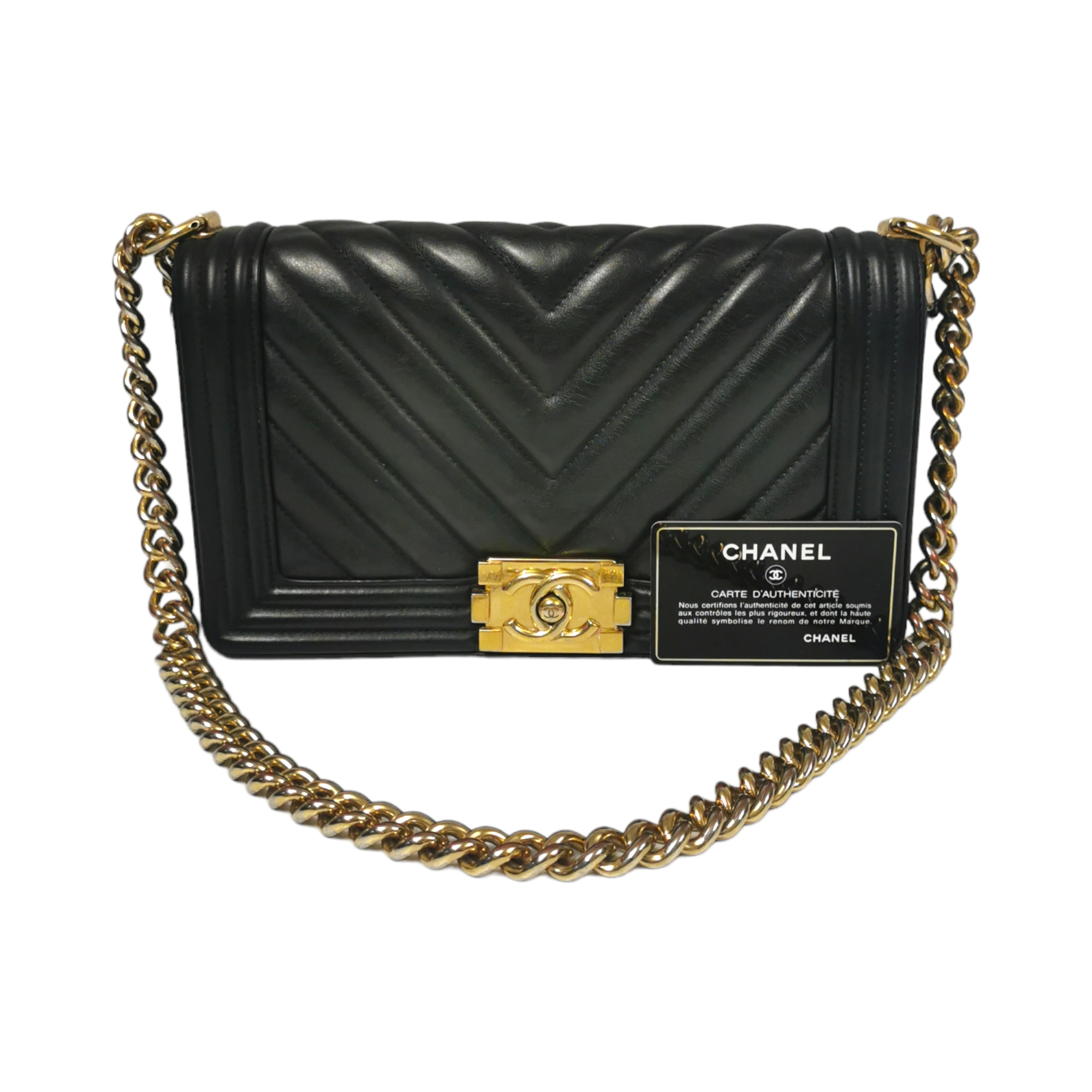 Chanel Boy Medium Black Chevron Lambskin Gold