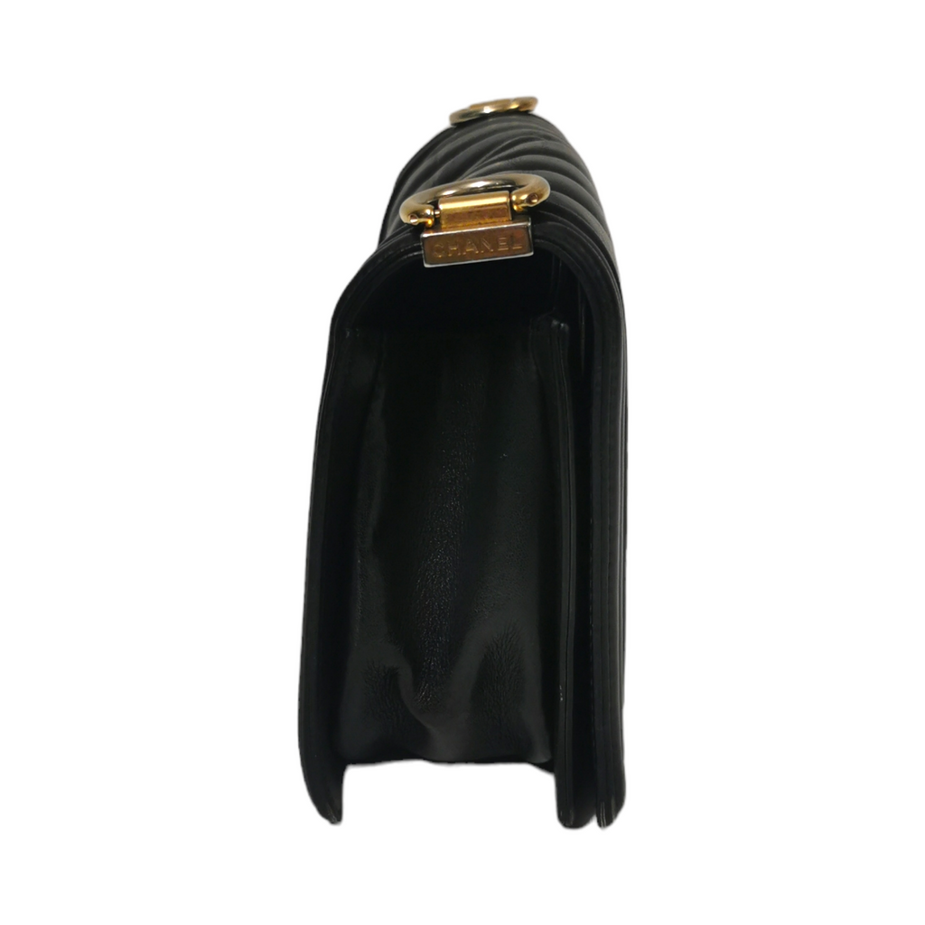 Chanel Boy Medium Black Chevron Lambskin Gold