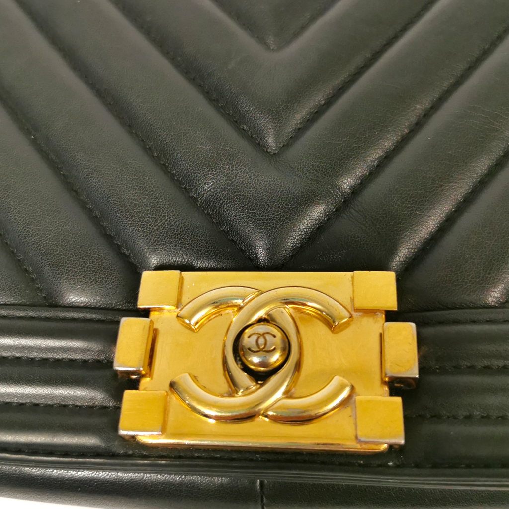 Chanel Boy Medium Black Chevron Lambskin Gold