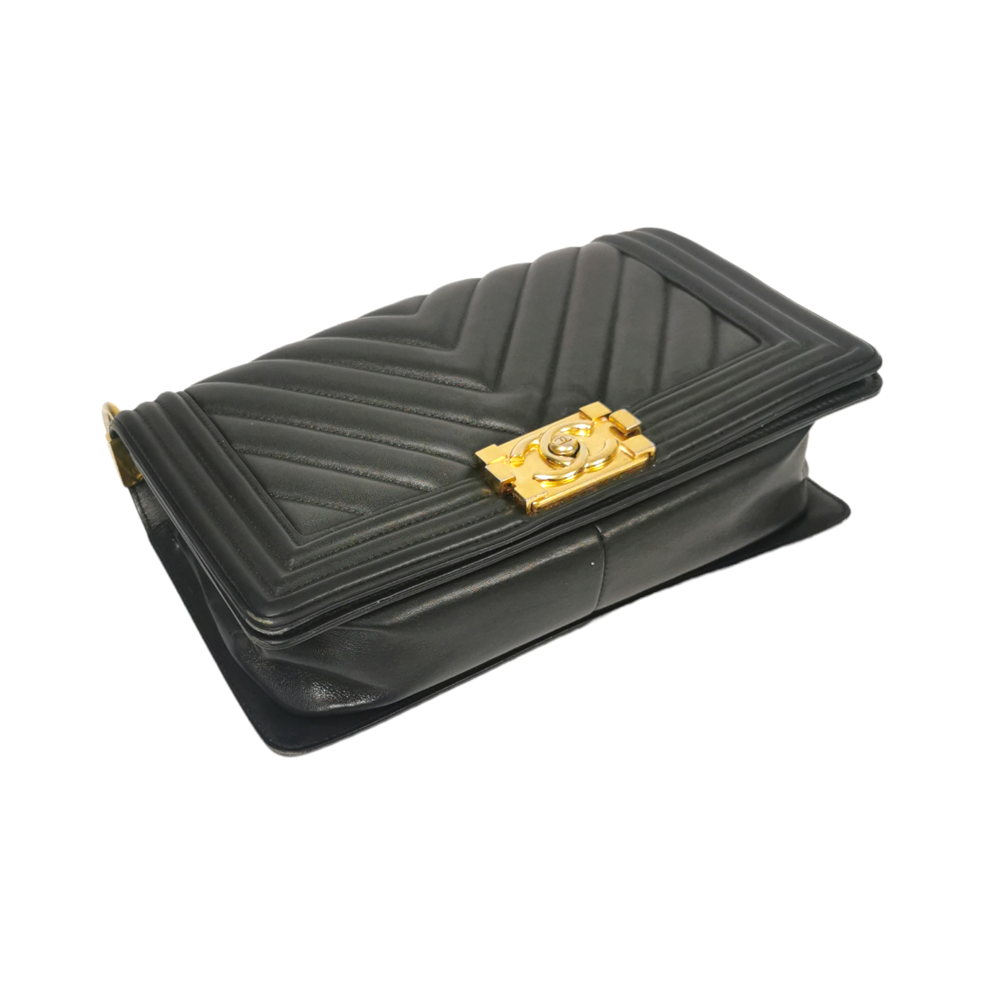 Chanel Boy Medium Black Chevron Lambskin Gold