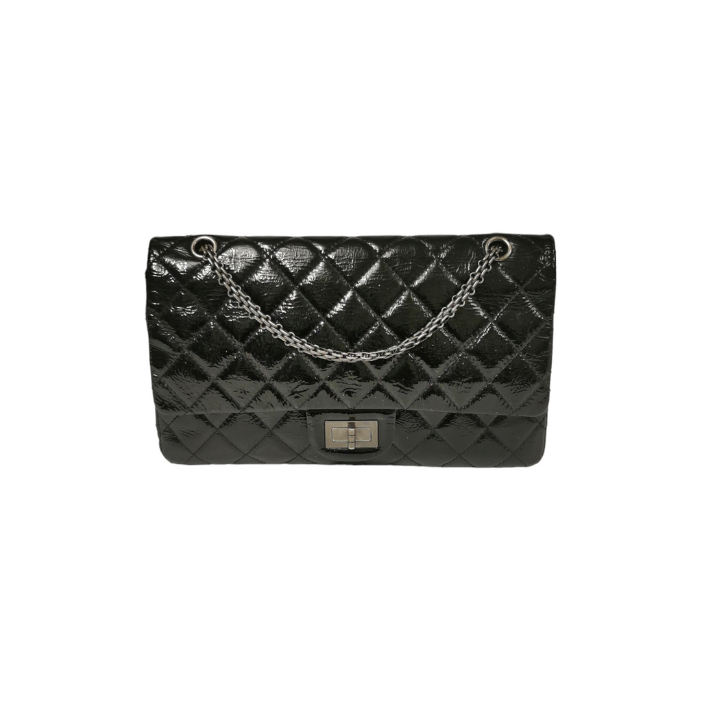 Chanel Reissue 2.55 Maxi Black Patent Leather Ruthenium