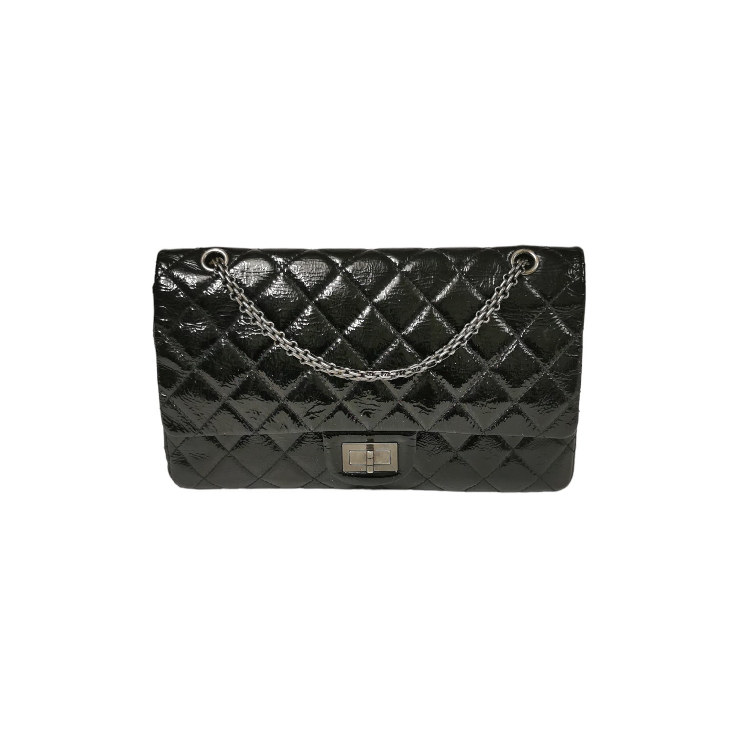 Chanel Reissue 2.55 Maxi Black Patent Leather Ruthenium