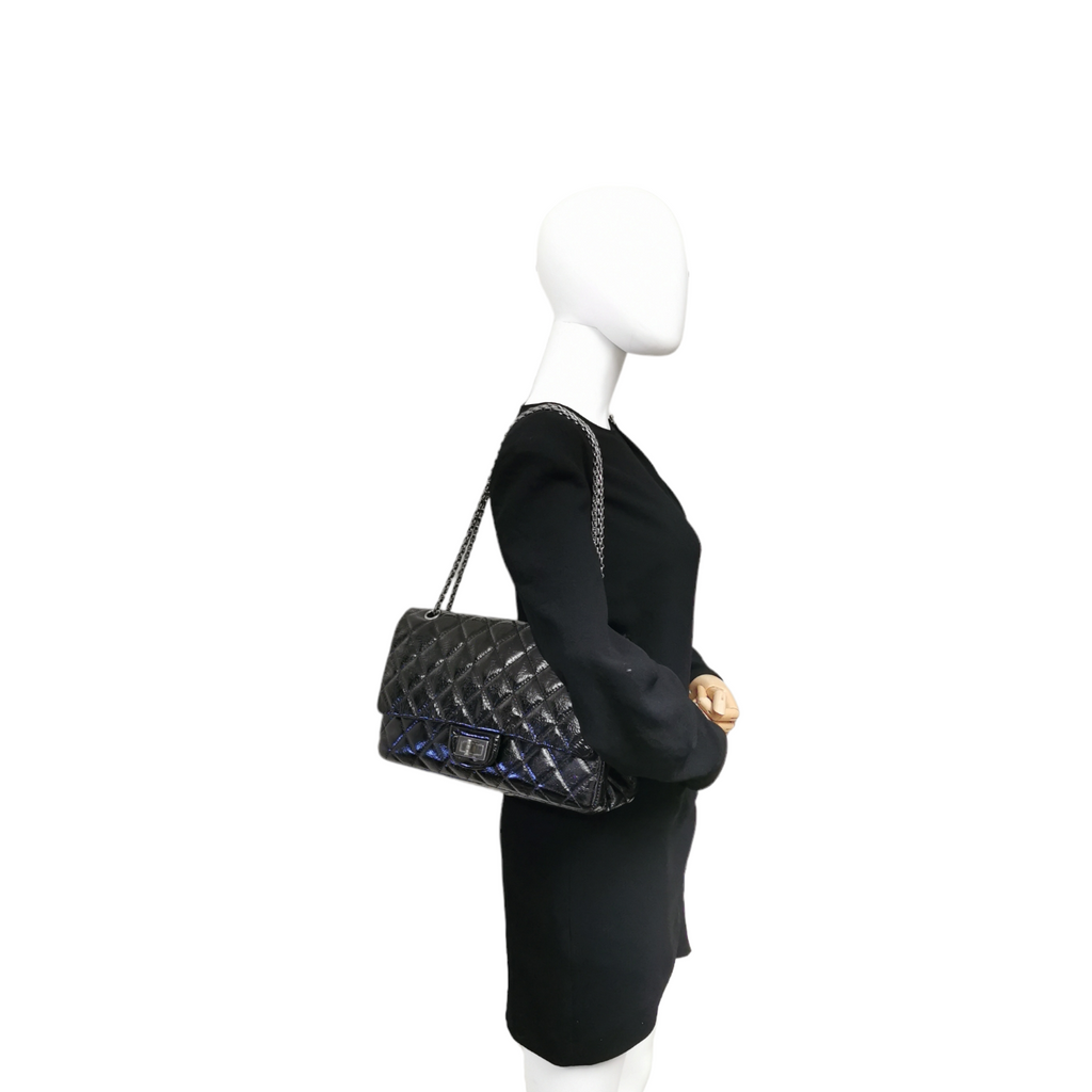 Chanel Reissue 2.55 Maxi Black Patent Leather Ruthenium