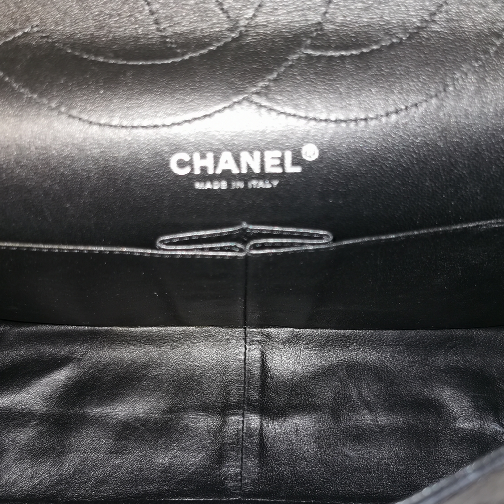 Chanel Reissue 2.55 Maxi Black Patent Leather Ruthenium