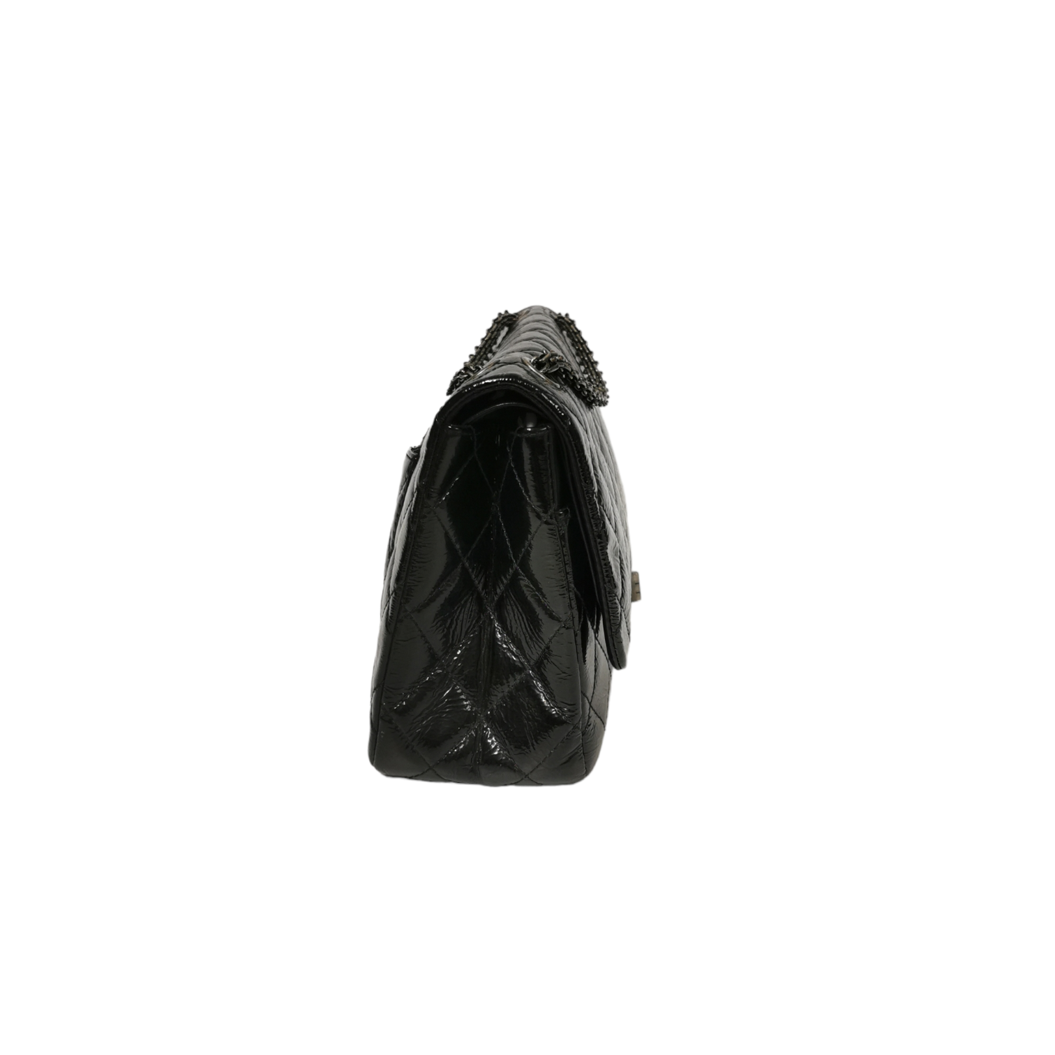 Chanel Reissue 2.55 Maxi Black Patent Leather Ruthenium