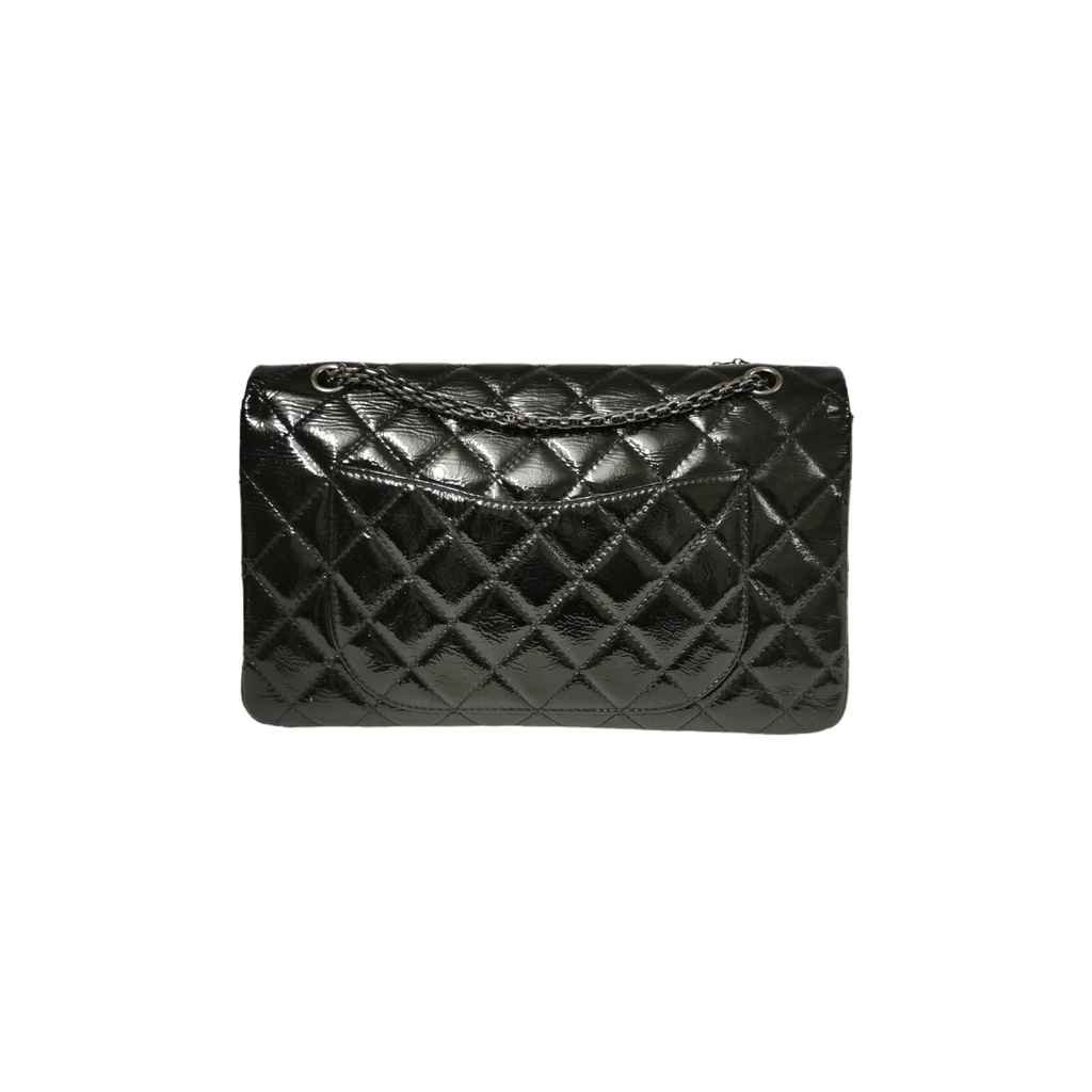 Chanel Reissue 2.55 Maxi Black Patent Leather Ruthenium