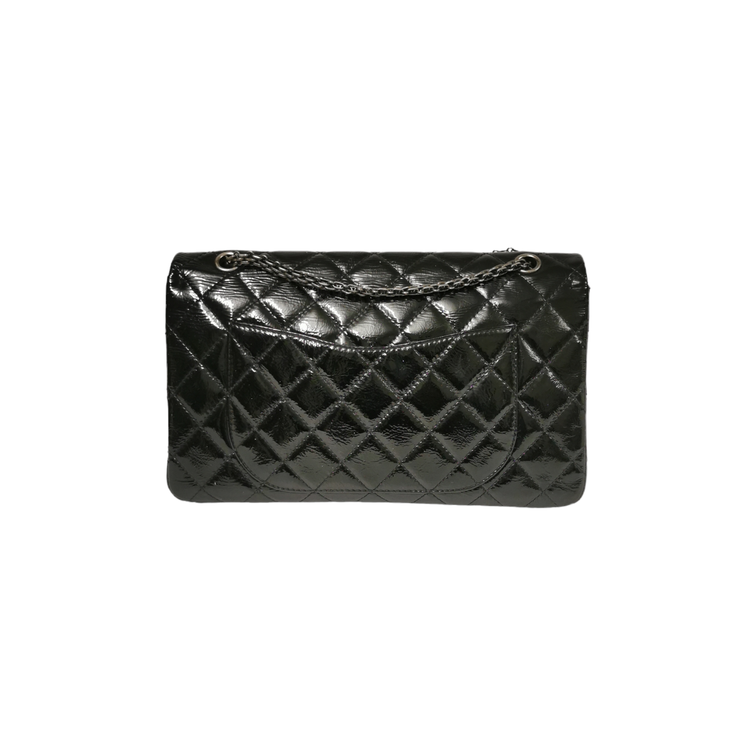 Chanel Reissue 2.55 Maxi Black Patent Leather Ruthenium