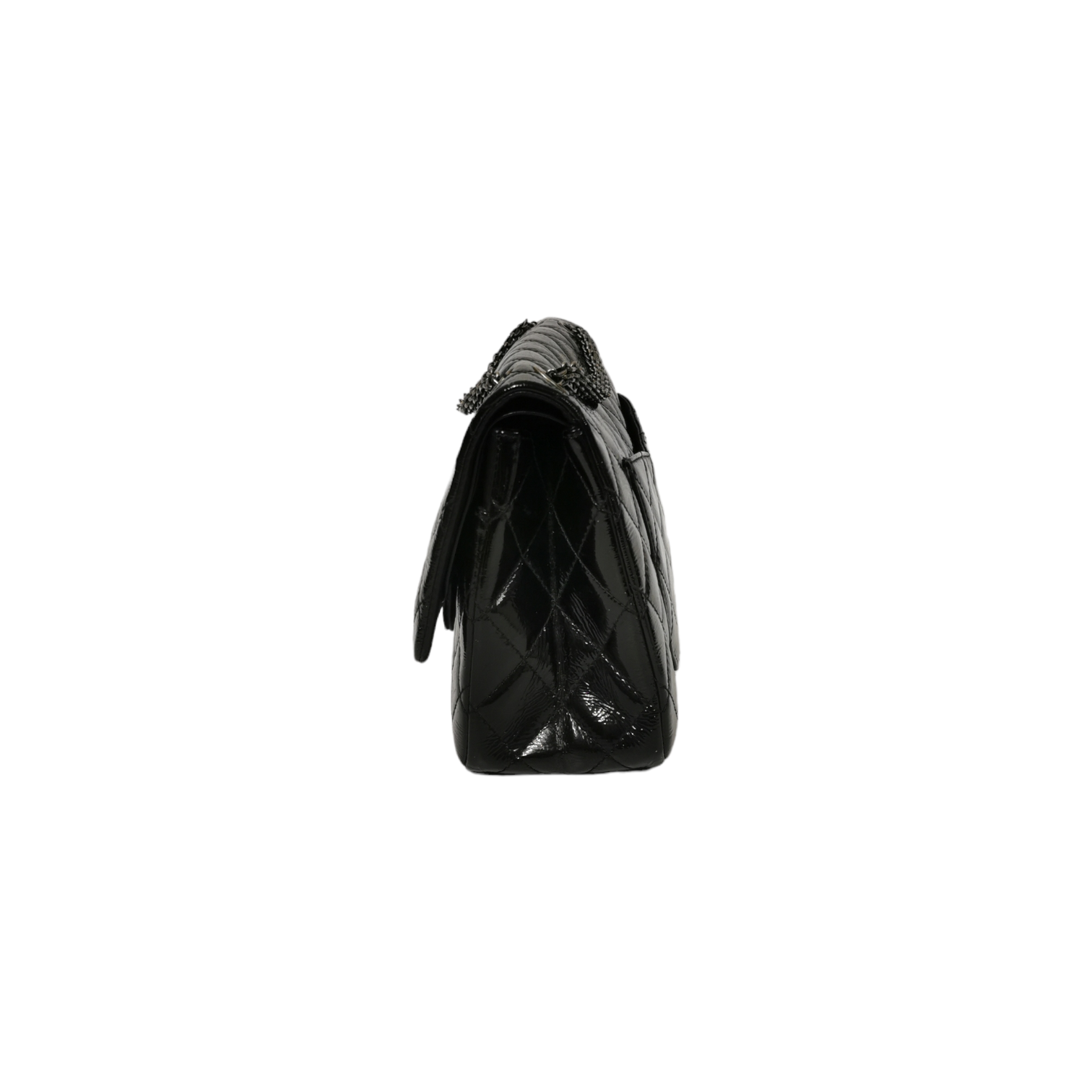 Chanel Reissue 2.55 Maxi Black Patent Leather Ruthenium